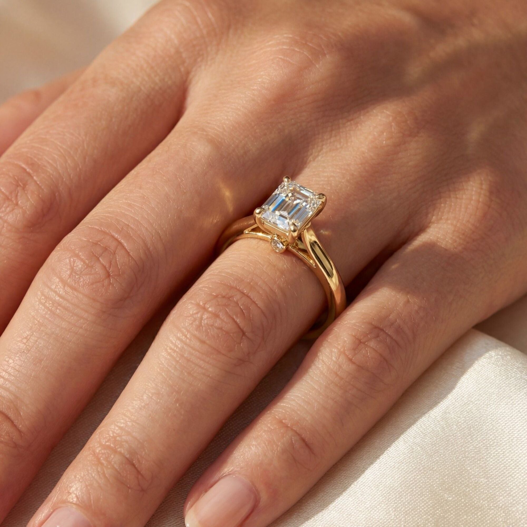 1 Carat MYZA IGI Certified Emerald Cut Lab-Grown Diamond Ring in 18K Hallmarked Gold