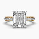 Front view of MYZA Diamonds' 5-carat eternity band emerald cut lab-grown diamond ring in 18K hallmark gold. This image showcases the continuous row of emerald cut diamonds, highlighting their stunning brilliance and luxurious design, perfect for engagement or wedding rings with sustainable elegance.