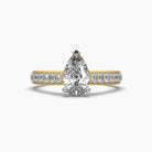Front view of MYZA Diamonds' eternity band with pear cut lab-grown diamonds in 18K hallmark gold. This angle showcases the unique pear-shaped diamonds encircling the band, highlighting its elegant design, sustainable luxury, and sparkling brilliance, perfect for a refined engagement or wedding ring.