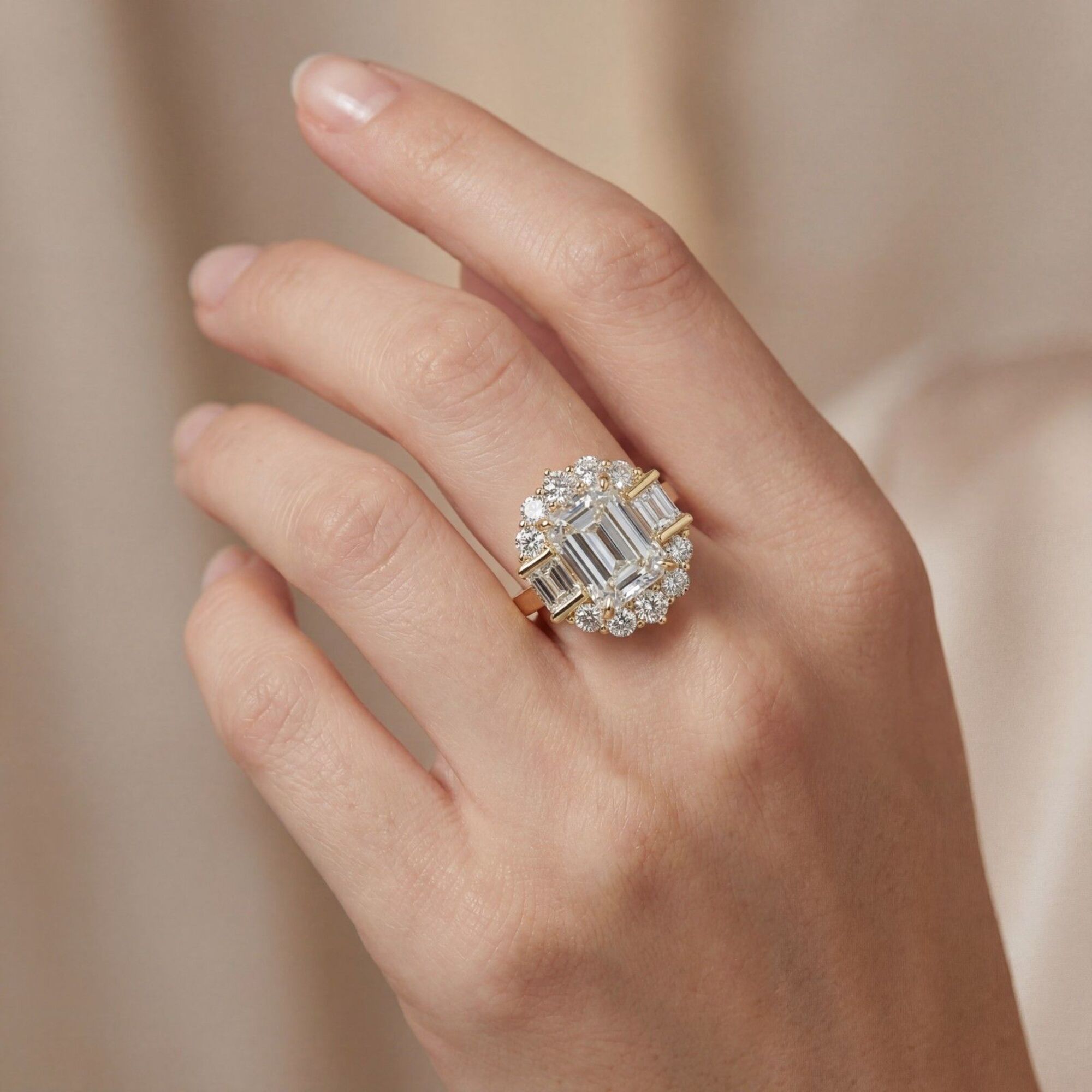 Shop MYZA's IGI Certified 4 Carat Emerald Cut Lab-Grown Diamond Ring in 18K Hallmark Gold. Ethically sourced, conflict-free & stunning. Free shipping available.