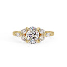 Buy MYZA 1 Ct IGI Certified Oval Lab-Grown Diamond Ring in 18K Hallmarked Gold with Pear & Marquise side diamonds. Ethical luxury. Shop now.