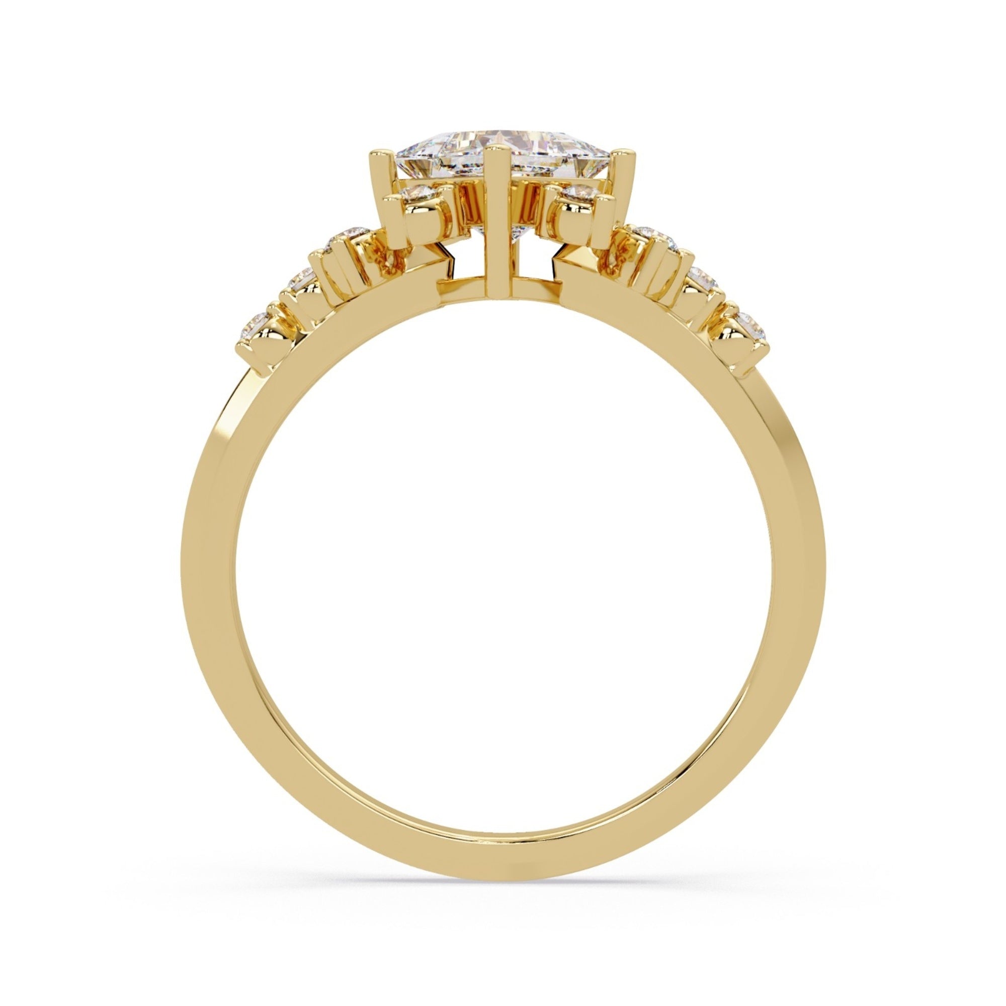 Shop MYZA's 1.24 Ct IGI Certified Princess Cut Lab-Grown Diamond Engagement Ring in 18K Hallmarked Gold with side diamonds. Ethical luxury, certified brilliance.
