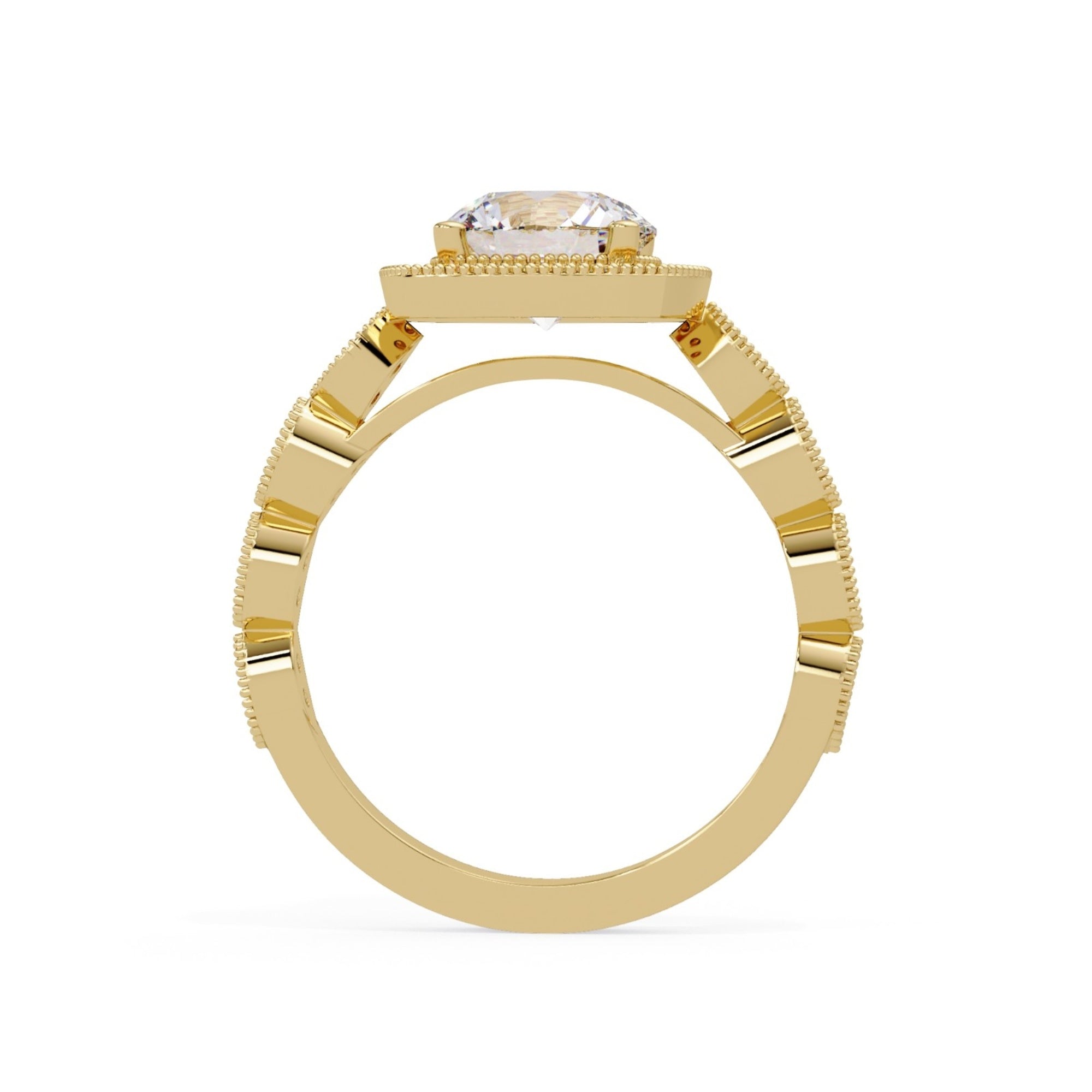 Shop MYZA 2.305 Ct IGI Certified Round Brilliant Lab-Grown Diamond Halo Stack Ring in 18K Hallmarked Gold with 87 side diamonds. Ethical luxury, certified brilliance.