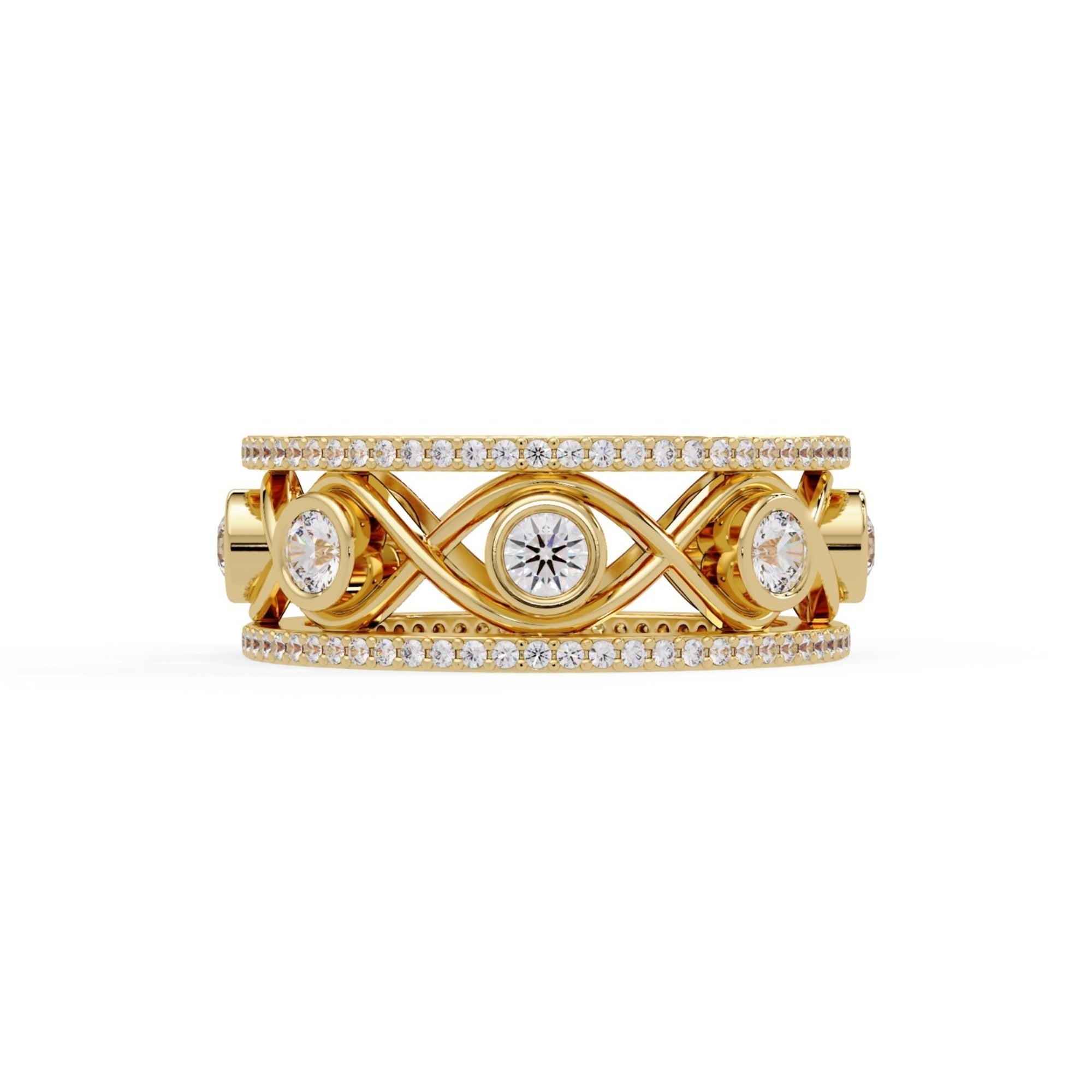 Shop MYZA's 1.42 Ct lab-grown diamond band ring in 18K hallmarked gold. 132 ethically grown diamonds. Free shipping across India.