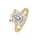Shop MYZA's 1.76 ct IGI certified emerald cut lab-grown diamond ring in 18K hallmark gold. Ethically grown, BIS hallmarked, with round & marquise accents.