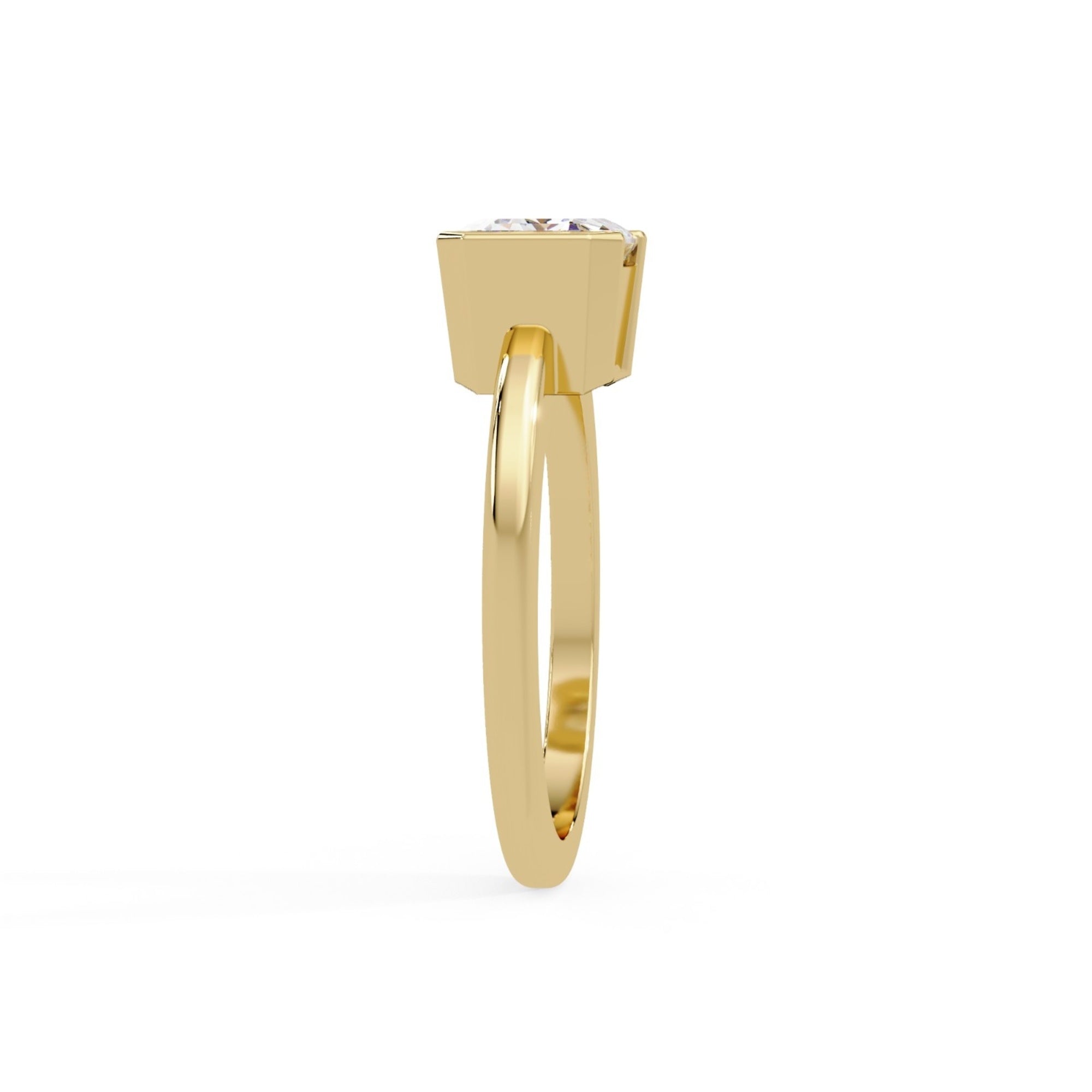 Shop MYZA 2 Carat IGI Certified Emerald Cut Lab-Grown Diamond Bezel Engagement Ring in 18K BIS Hallmarked Gold. Ethical luxury, conflict-free, made in India.