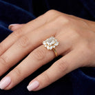 Shop MYZA's 1.76 ct IGI certified emerald cut lab-grown diamond ring in 18K hallmark gold. Ethically grown, BIS hallmarked, with round & marquise accents.