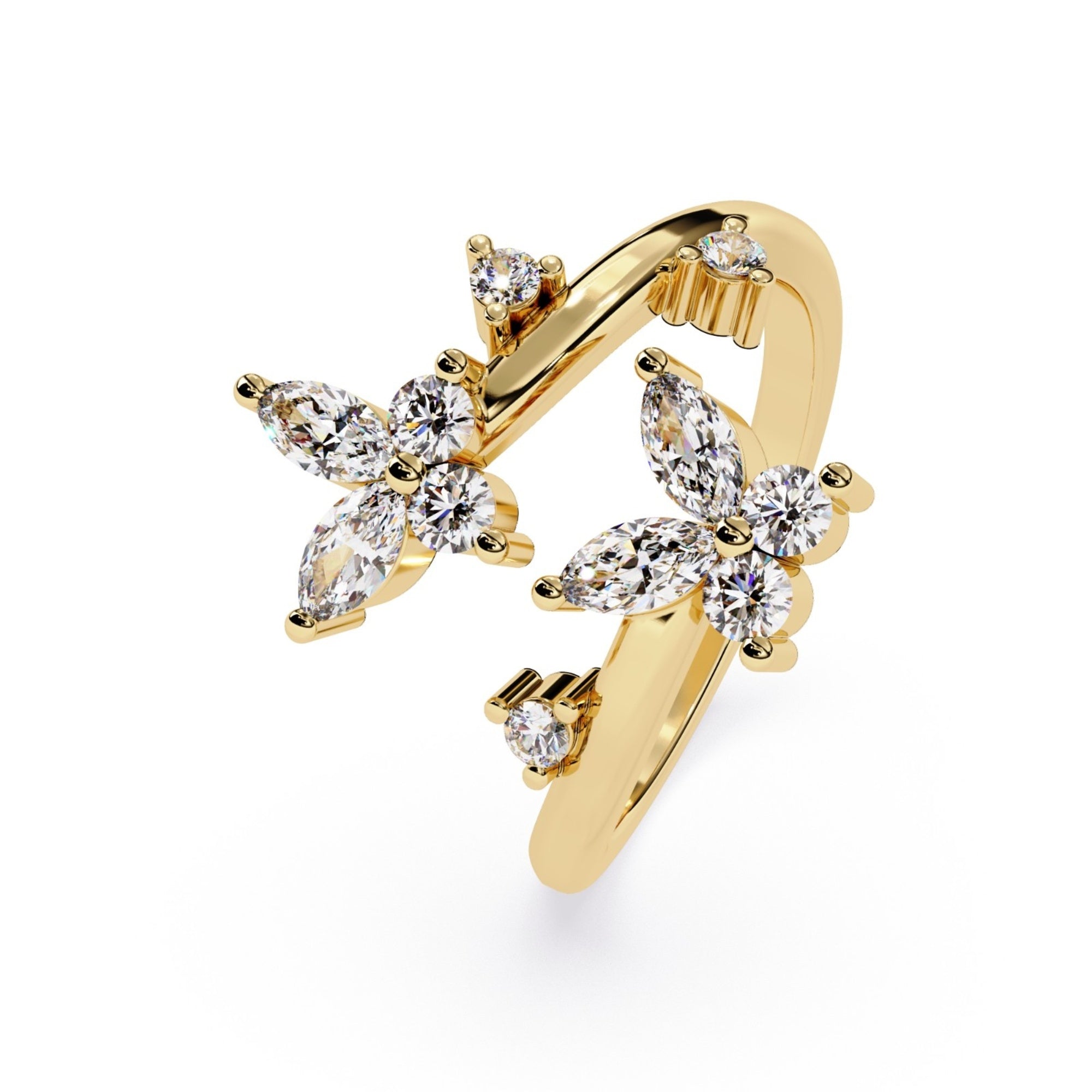 Shop MYZA 0.73 Ct Marquise Cut Lab-Grown Diamond Double Floral Ring in 18K Hallmarked Gold. IGI-certified, ethically crafted, BIS hallmarked. Free insured delivery across India.