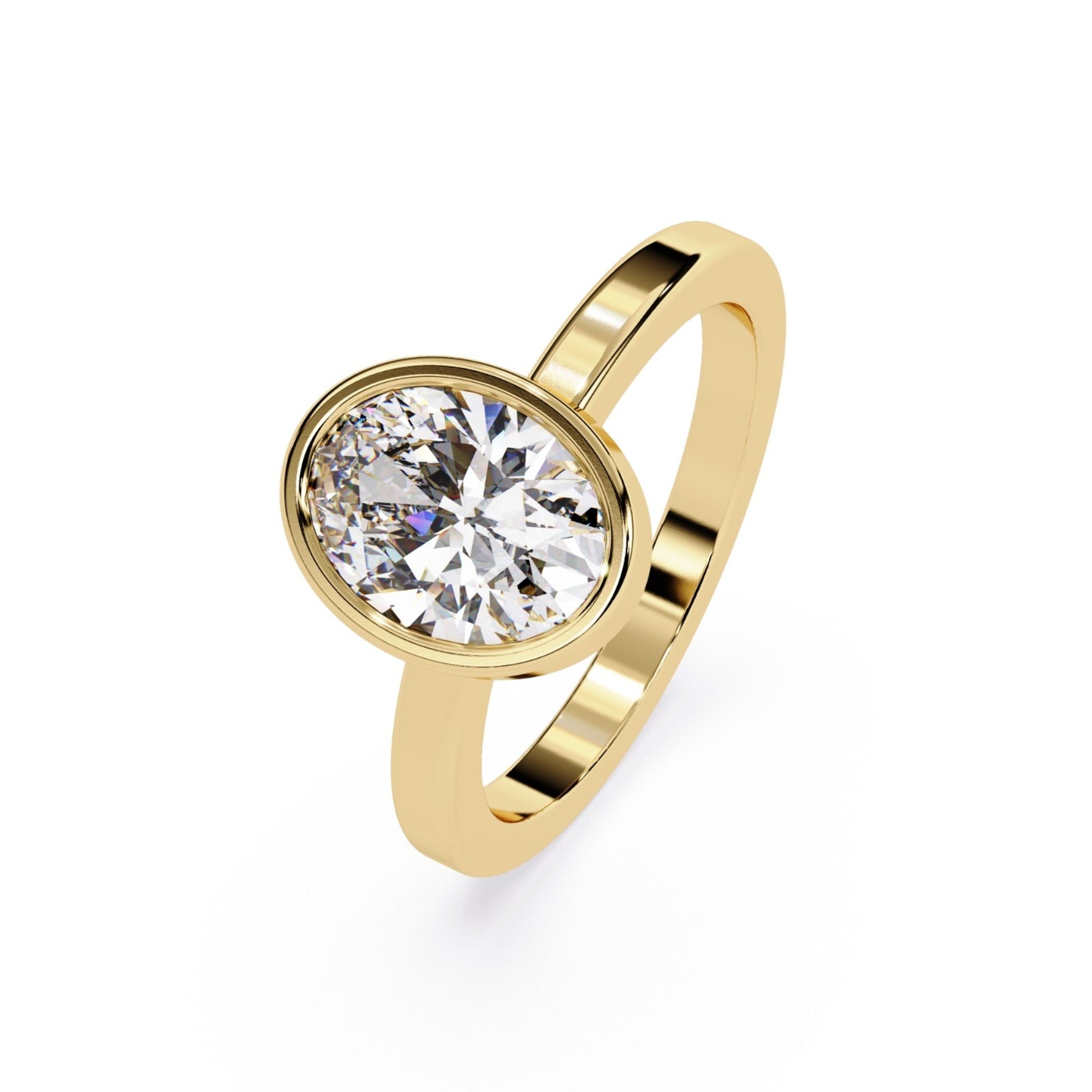 Shop MYZA 1 Carat IGI Certified Oval Cut Lab-Grown Diamond Bezel Ring in 18K Hallmarked Gold. Ethical luxury, certified brilliance. Free shipping across India.