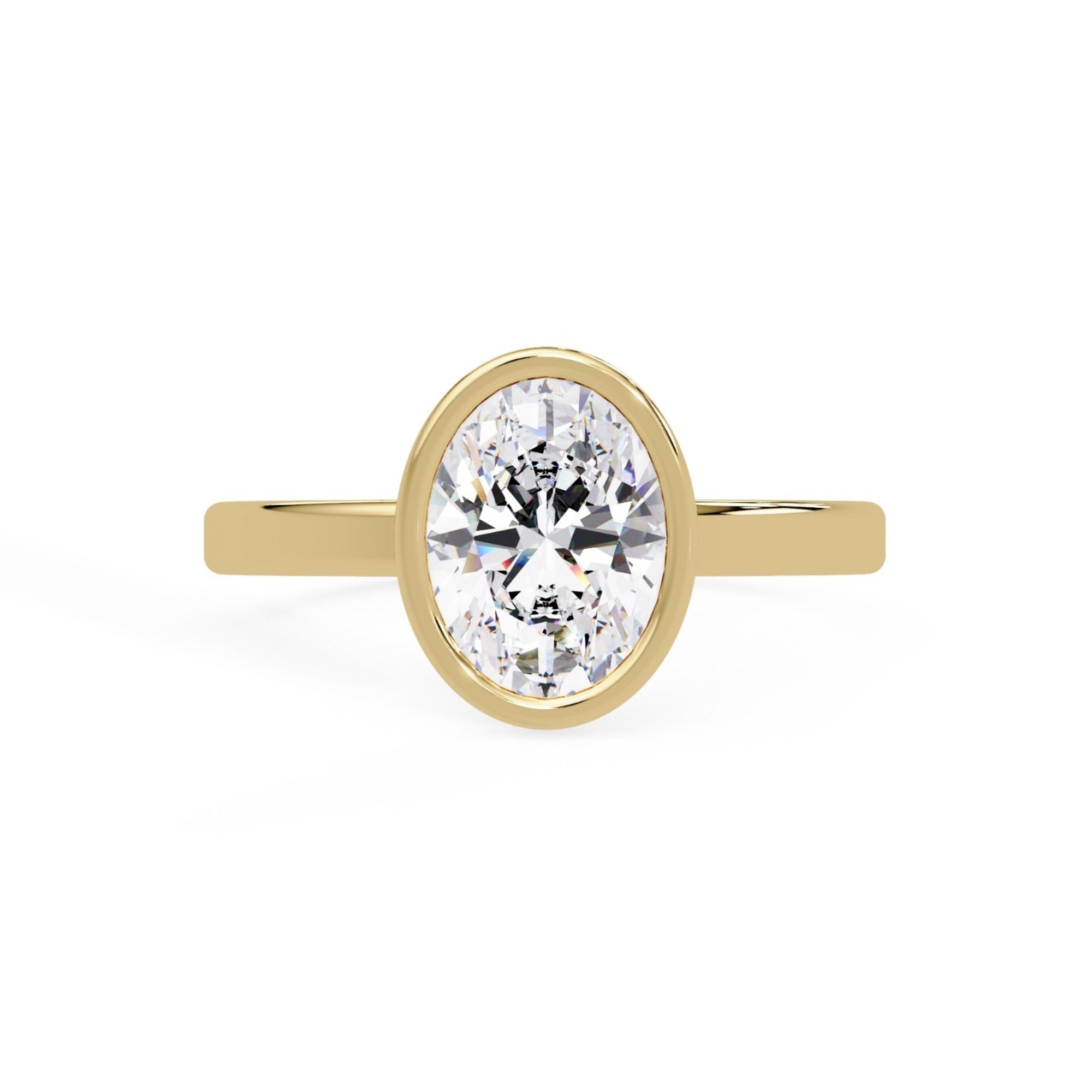 Shop MYZA 1 Carat IGI Certified Oval Cut Lab-Grown Diamond Bezel Ring in 18K Hallmarked Gold. Ethical luxury, certified brilliance. Free shipping across India.