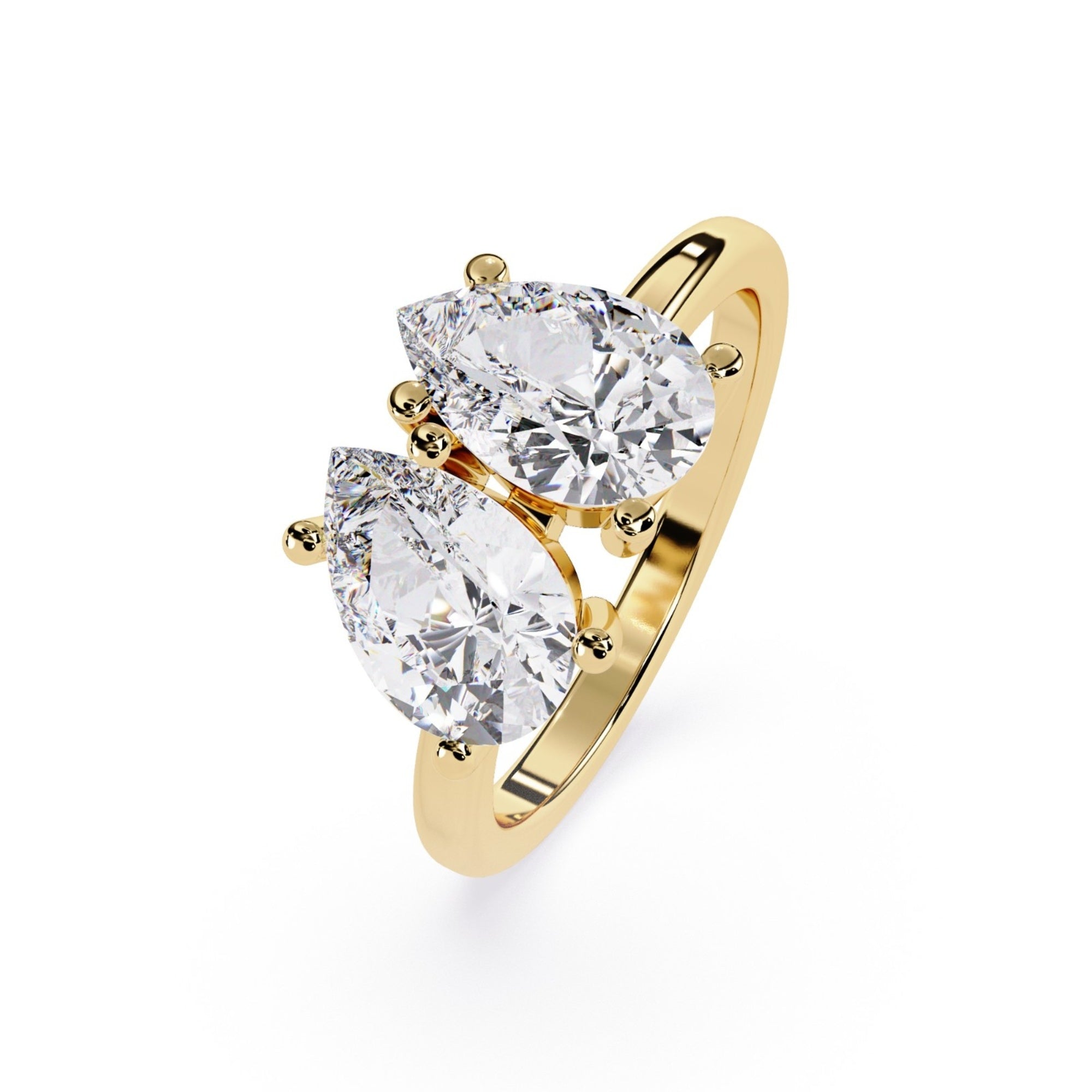 Shop MYZA's IGI Certified 2 Carat Pear Cut Lab-Grown Diamond Toi-et-Moi Ring in 18K Hallmarked Gold. Ethically grown, brilliantly crafted. Free shipping in India
