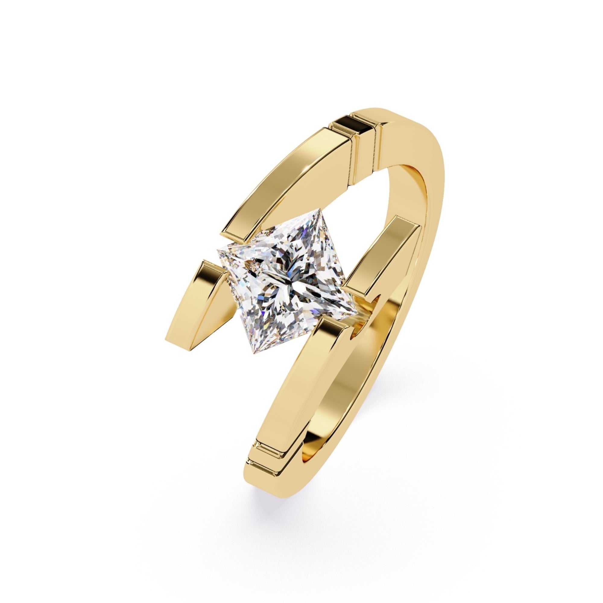 Shop MYZA's 1 Carat IGI Certified Princess Cut Lab-Grown Diamond Ring in 18K Hallmarked Gold. Ethical, brilliant & BIS certified. Free shipping across India.