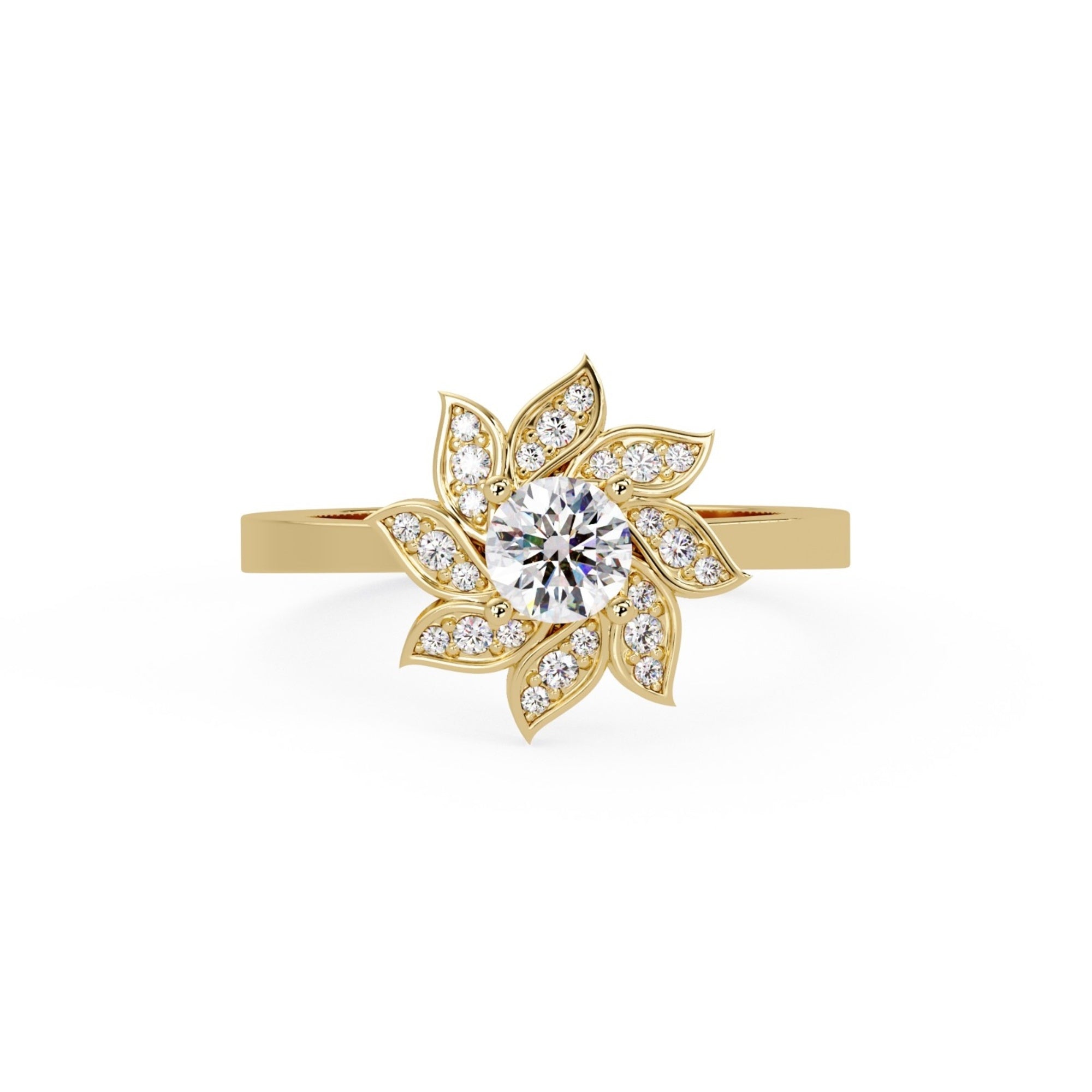 Shop MYZA's 0.50 Ct IGI Certified Round Brilliant Lab-Grown Diamond Floral Ring in 18K Hallmarked Gold. Ethically crafted. BIS Hallmarked. Free shipping in India.
