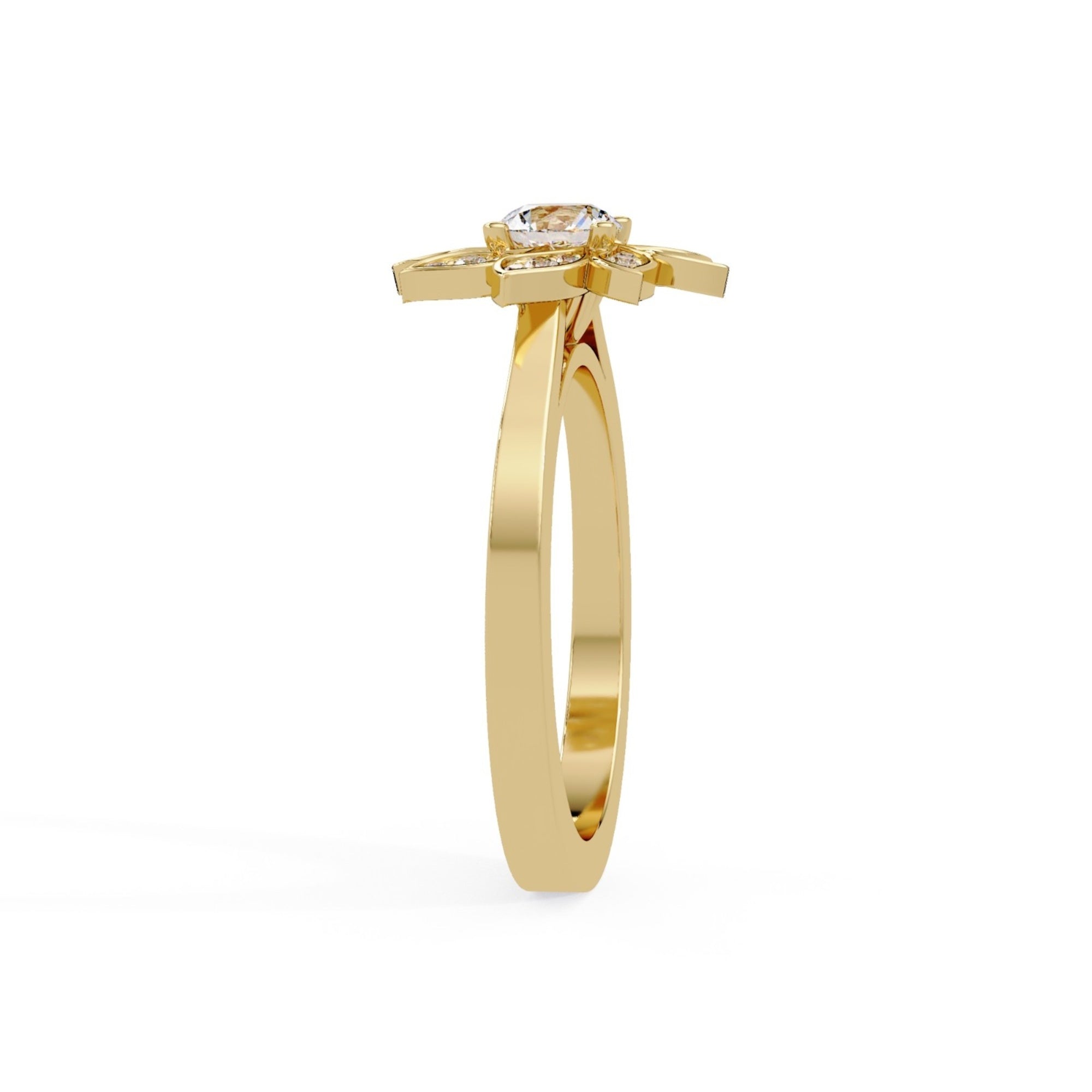 Shop MYZA's 0.50 Ct IGI Certified Round Brilliant Lab-Grown Diamond Floral Ring in 18K Hallmarked Gold. Ethically crafted. BIS Hallmarked. Free shipping in India.