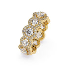 Shop MYZA's 4.065 carat IGI certified lab-grown diamond halo band ring in 18K hallmarked gold. 147 round brilliant cut diamonds. Ethical luxury, free shipping.