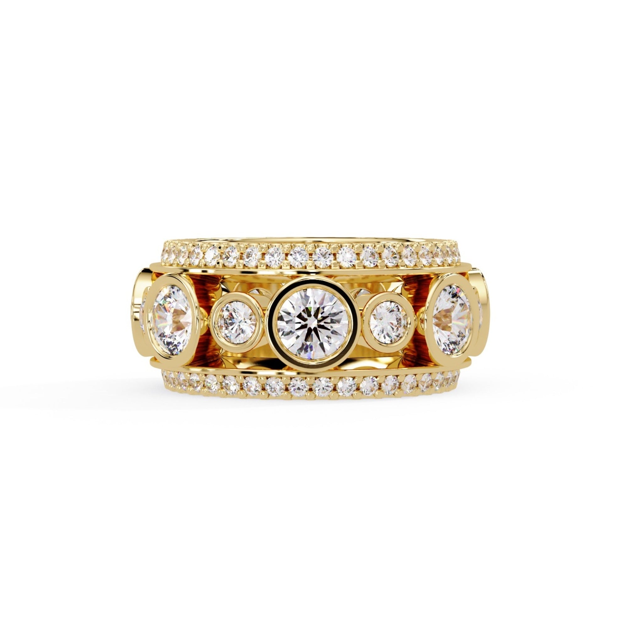 Shop MYZA's 5.4 Carat Round Brilliant Cut Lab-Grown Diamond Band Ring in 18K Hallmarked Gold. 94 diamonds, ethically grown . Free shipping in India.