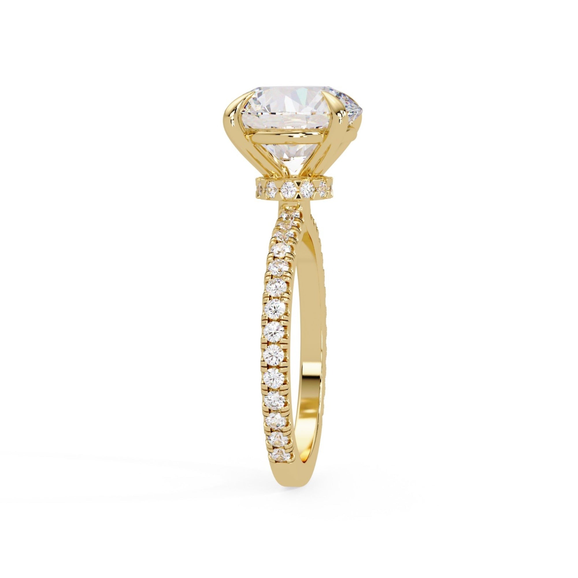 Elevate your forever with the MYZA 5 Carat Round Brilliant Cut Lab-Grown Diamond Ring — IGI certified, ethically crafted, and set in 18K hallmarked gold with 40 shimmering side diamonds.