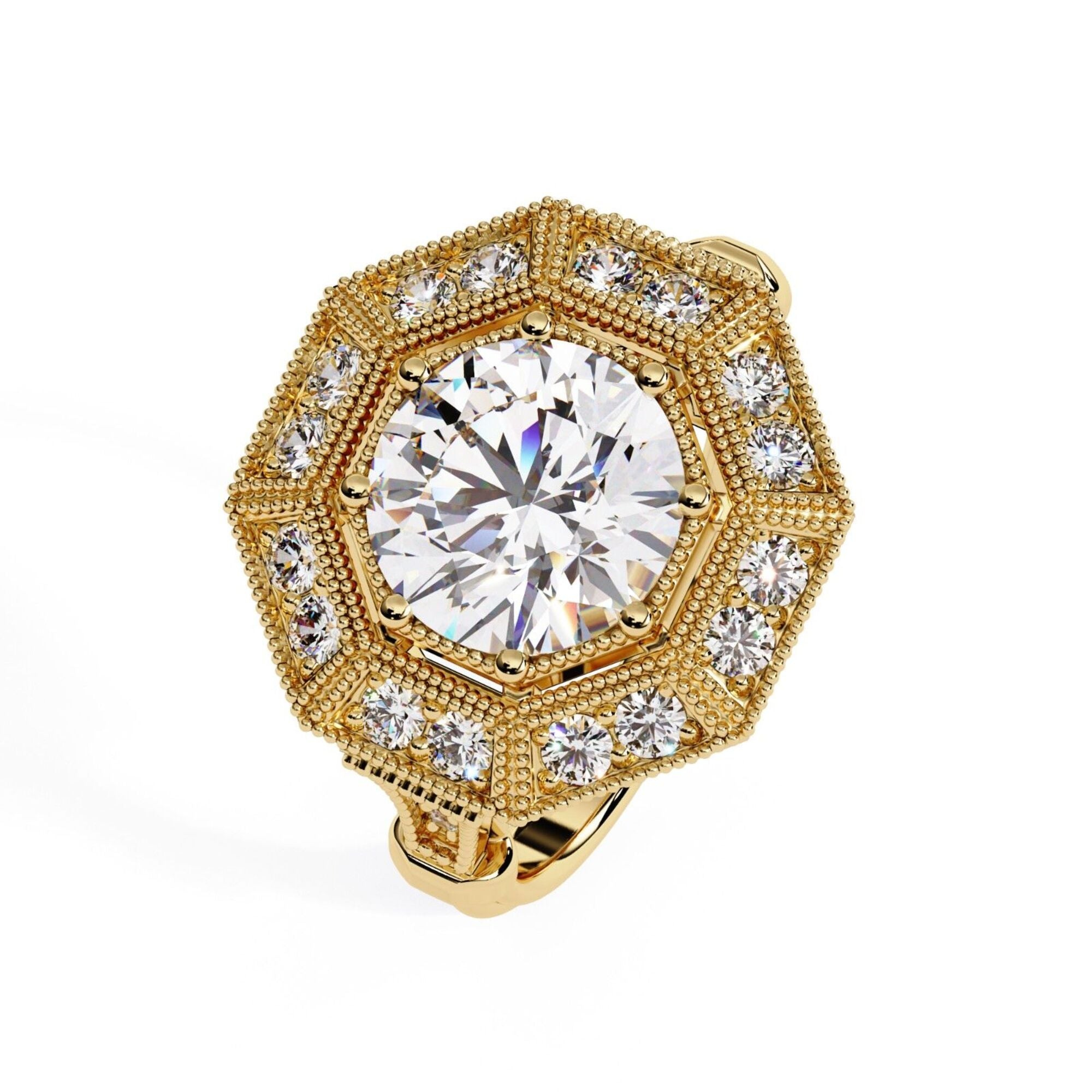 Shop MYZA's 3 Carat IGI Certified Round Brilliant Lab-Grown Diamond Ring in 18K Hallmarked Gold. Ethically crafted, stunningly brilliant. Free shipping across India.