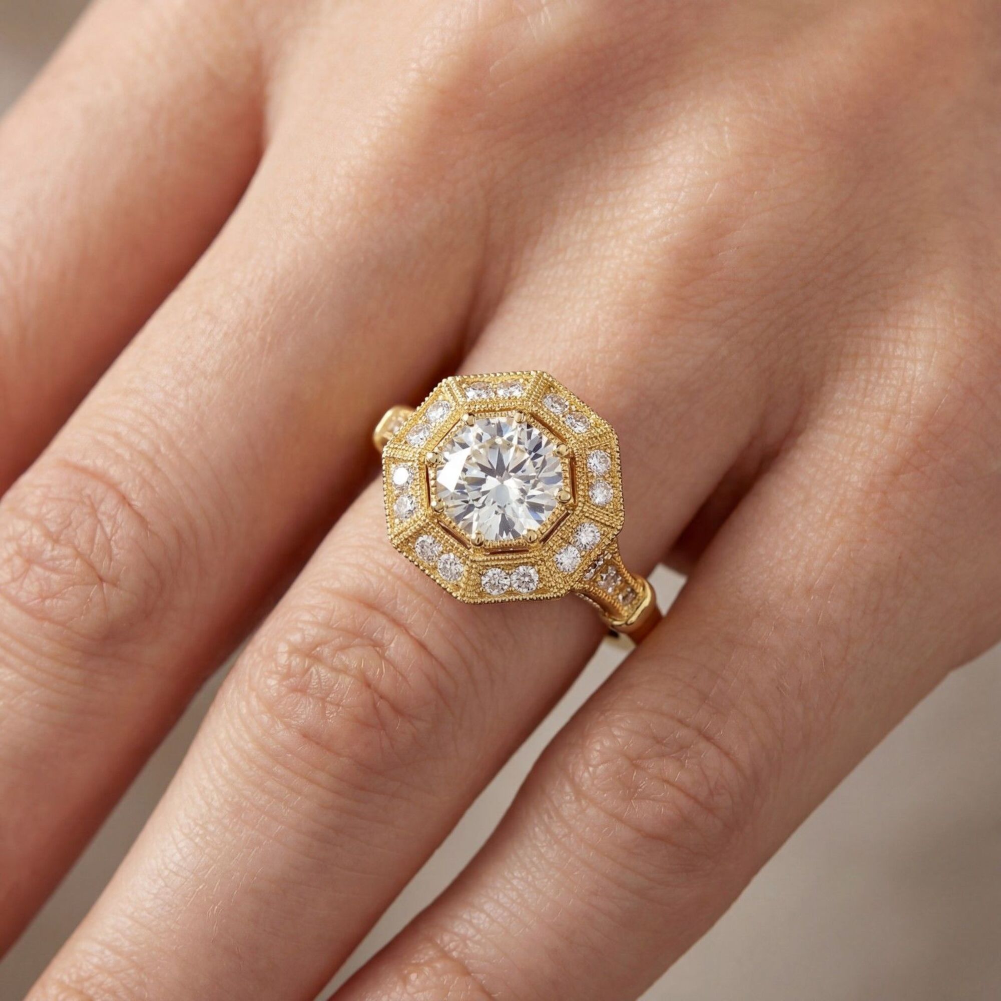 Shop MYZA's 3 Carat IGI Certified Round Brilliant Lab-Grown Diamond Ring in 18K Hallmarked Gold. Ethically crafted, stunningly brilliant. Free shipping across India.