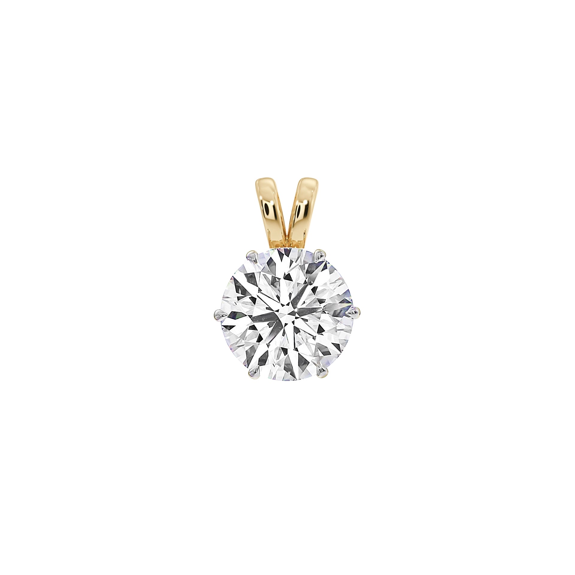 Front view of MYZA 1 carat IGI certified lab-grown diamond Pendant for women delicately set in secure six-prong settings crafted in 18kt hallmark yellow gold.