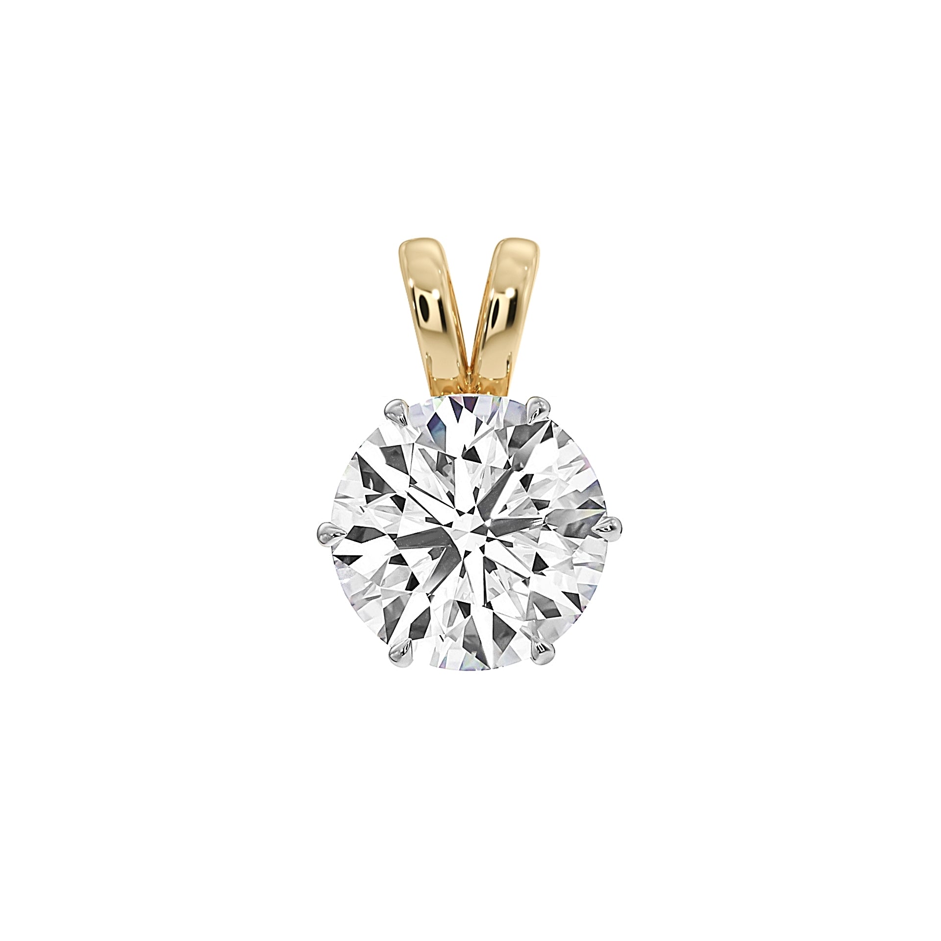 Front view of MYZA 2 carat IGI certified lab-grown diamond Pendant for women delicately set in secure six-prong settings crafted in 18kt hallmark yellow gold.