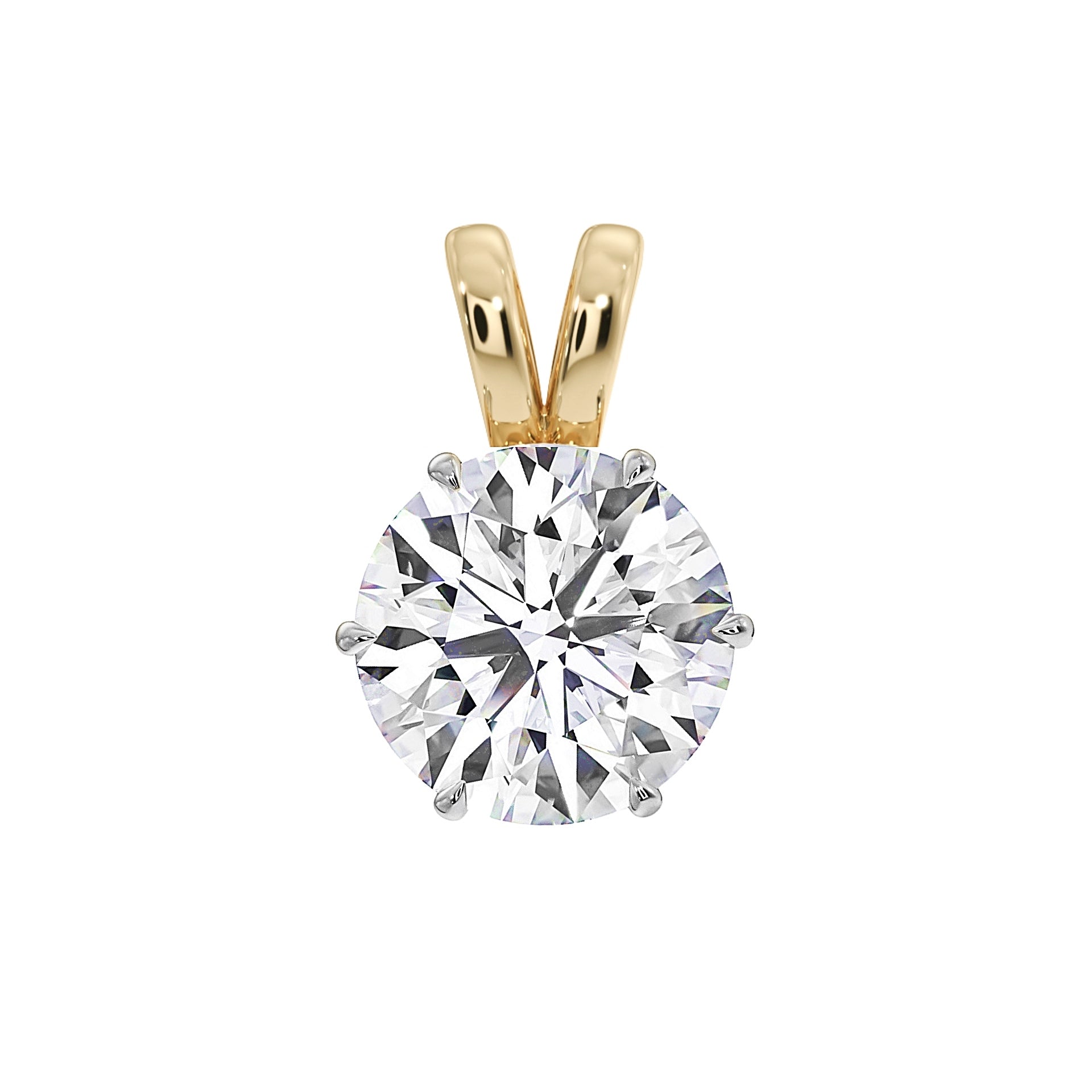Front view of MYZA 3 carat IGI certified lab-grown diamond Pendant for women delicately set in secure six-prong settings crafted in 18kt hallmark yellow gold.