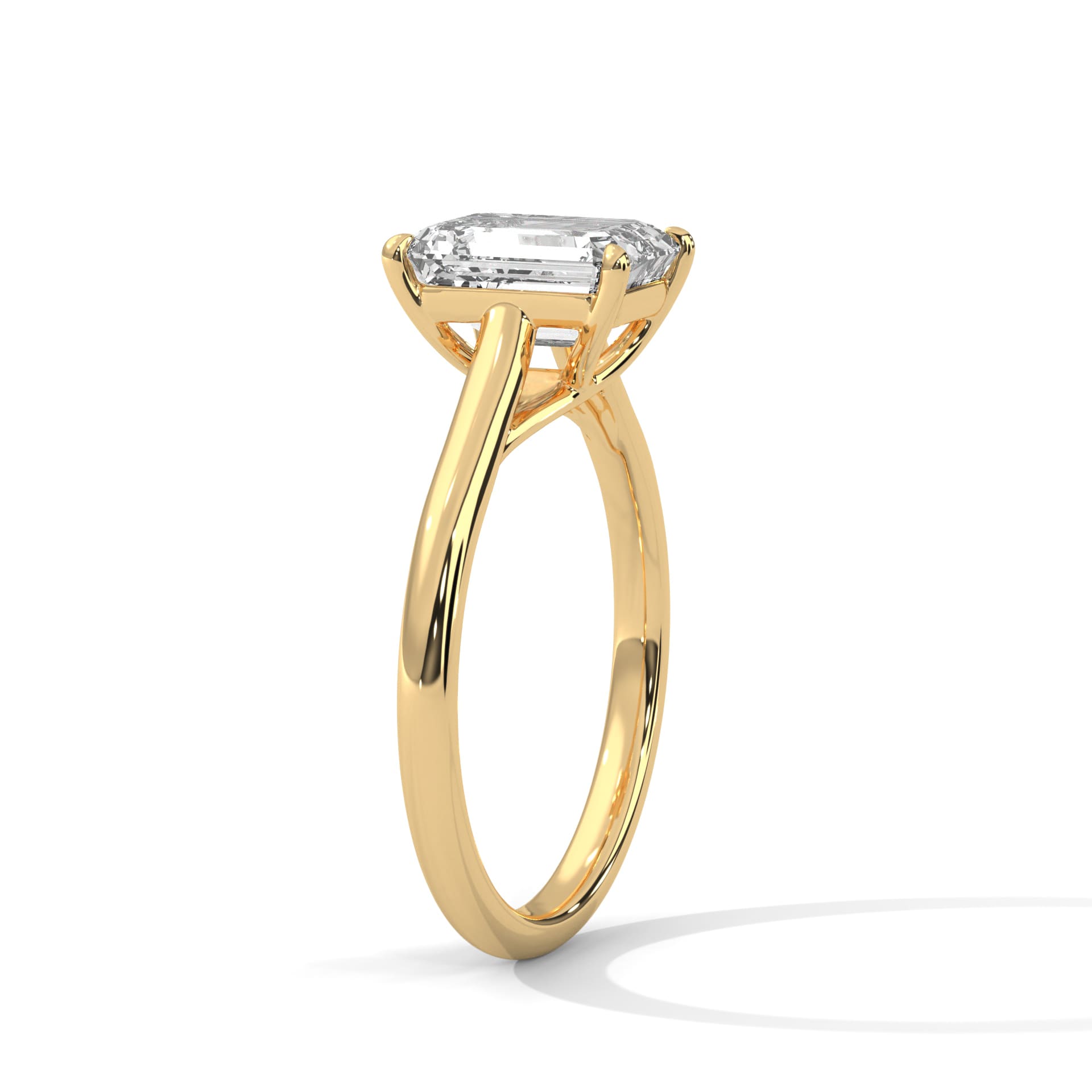 all-groups Close-up of MYZA Diamonds' emerald cut lab-grown diamond classic band ring in 18K hallmark gold, showcasing the brilliant, sustainable lab-grown diamond. This elegant design is perfect for engagement or wedding rings, combining timeless luxury with eco-friendly craftsmanship.