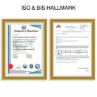 MYZA-ISO-BIS-hallmark-certification: Illustration of official certification emblem for ISO and BIS standards. Keywords: certification, quality assurance, ISO, BIS, hallmark, accreditation, standards, emblem