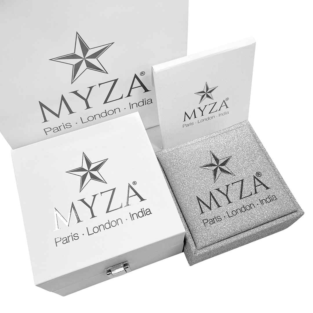 MYZA full gifting kit product box featuring IGI certified lab-grown diamond and gold products, ensuring quality with ISO and BIS certification. Each item hallmarked for authenticity. Ideal for eco-conscious consumers seeking sustainable luxury gifts. Buy now!