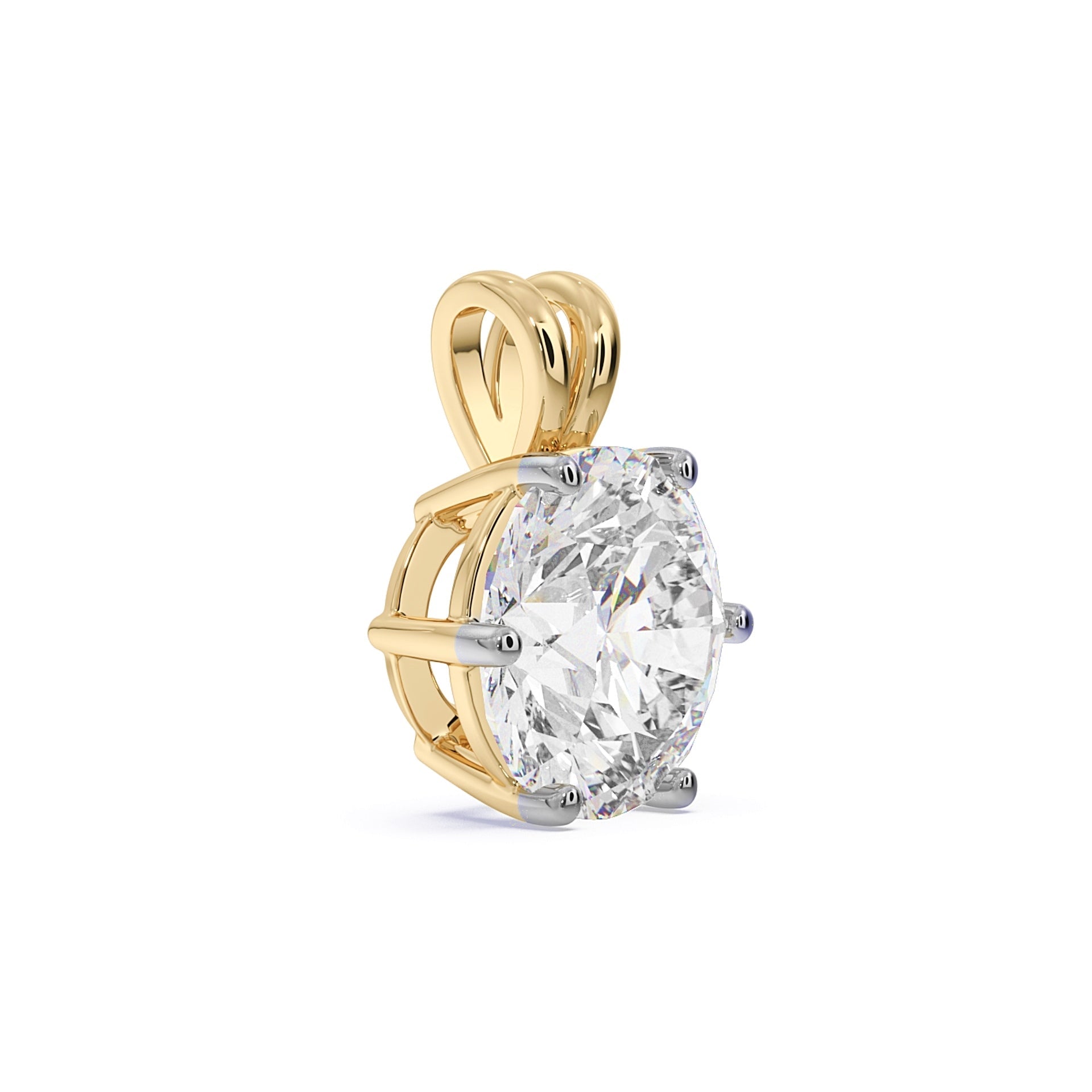 Side view of MYZA 3 carat IGI certified lab-grown diamond Pendant for women delicately set in secure six-prong settings crafted in 18kt hallmark yellow gold.