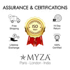 MYZA brand assurance and certification icons on a white background