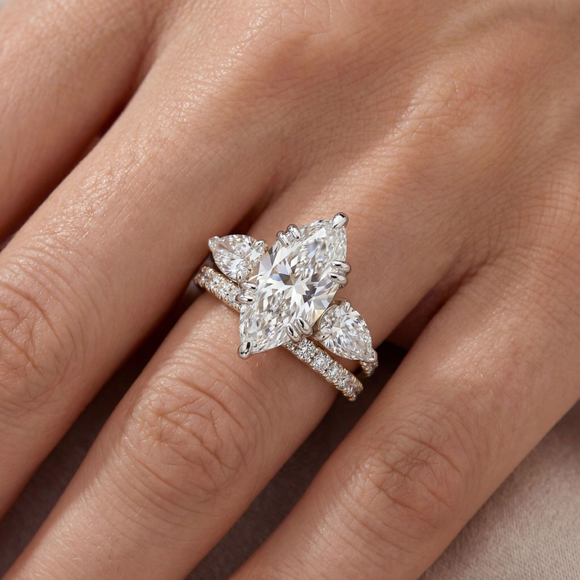 4.82 Carats MYZA IGI Certified Marquise cut Lab-Grown Diamond Ring in 18K Hallmarked Gold