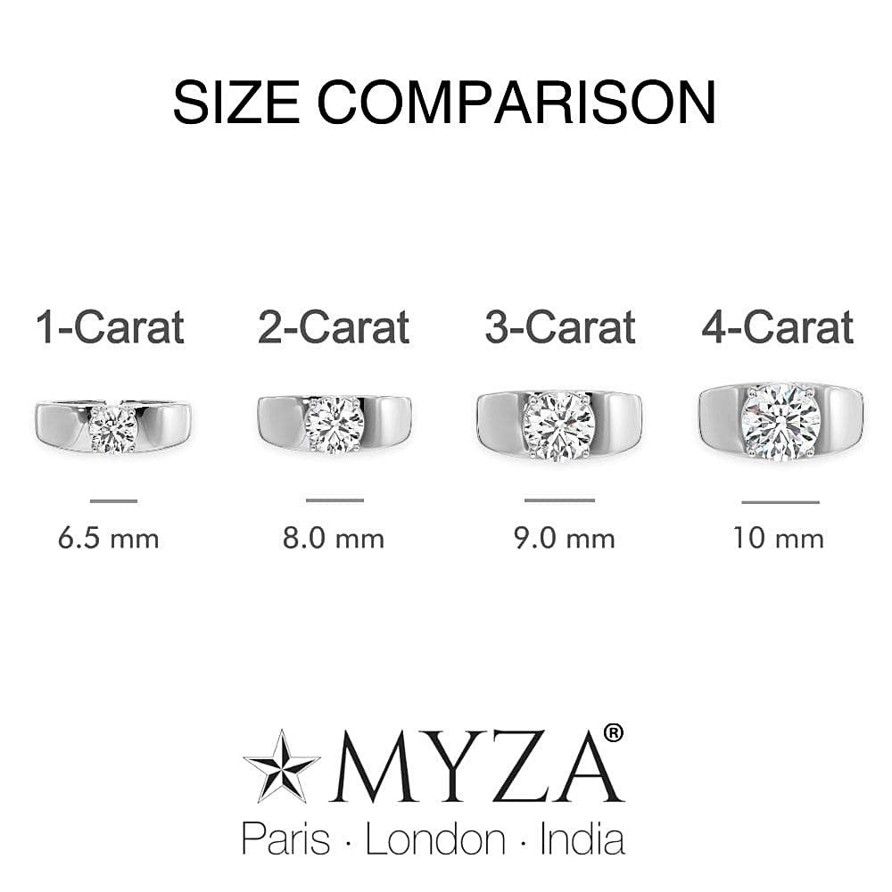 1-Carat MYZA Sterling Silver Men's Ring displayed with size comparison to 1/4 Carat Men's Ring