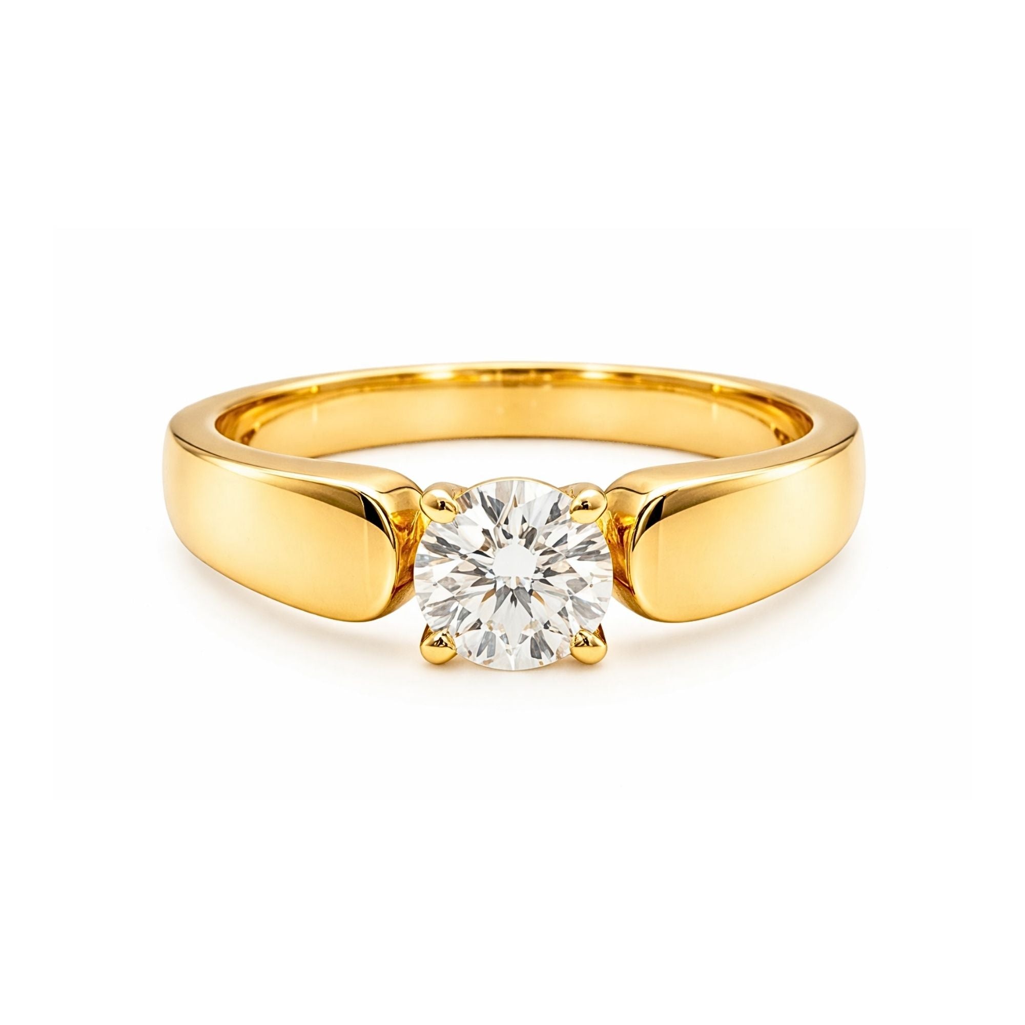 Mens ring with lab diamond in yellow gold on a white background