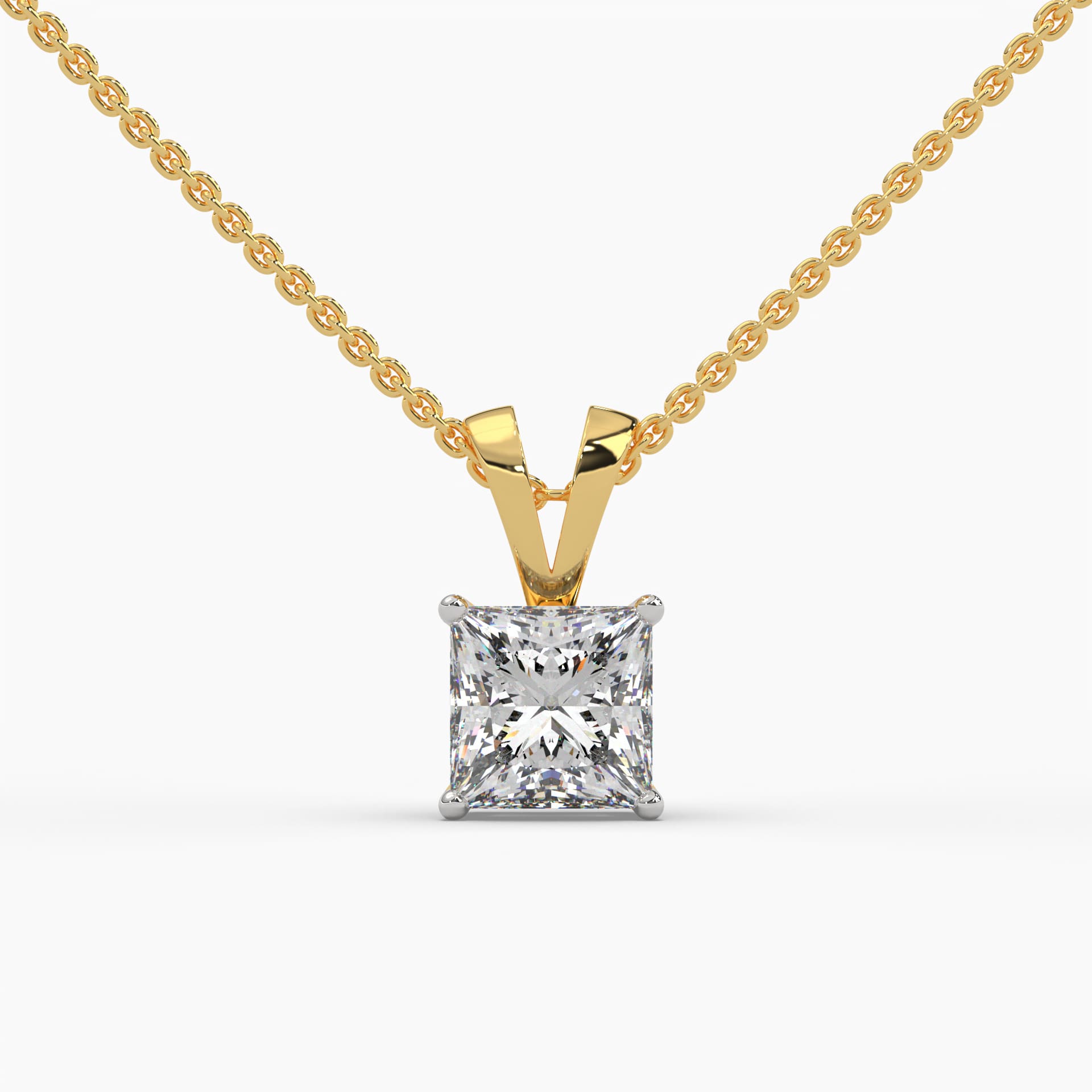 1 to 5 Carats MYZA IGI Certified Princess Cut Lab-Grown Diamond Necklace with Chain in 18K Hallmark Gold