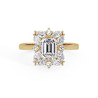 Shop MYZA's 1.76 ct IGI certified emerald cut lab-grown diamond ring in 18K hallmark gold. Ethically grown, BIS hallmarked, with round & marquise accents.