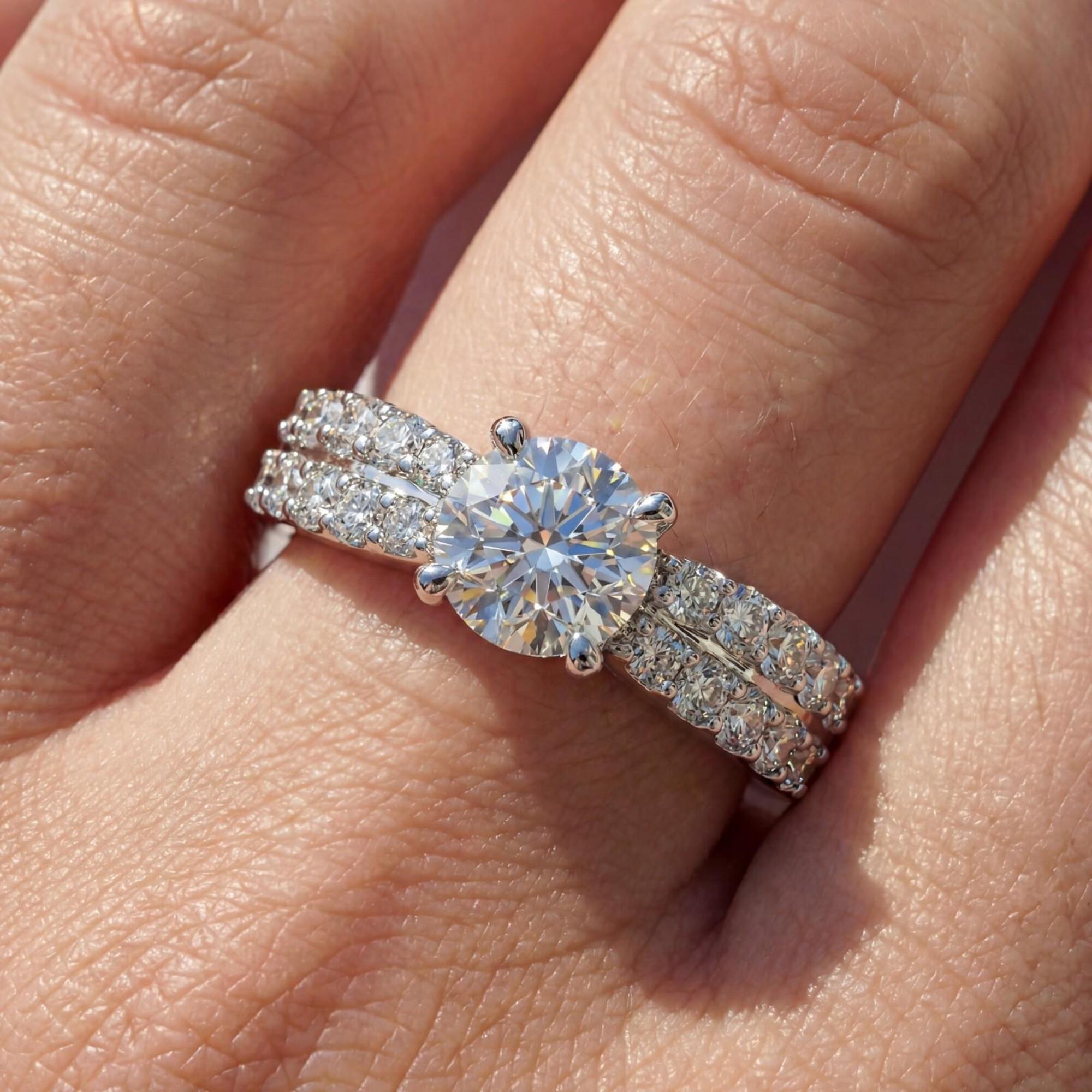 0.50 Carats MYZA IGI Certified Round Brilliant Lab-Grown Diamond Dual Side Band Ring in 18K Hallmarked White Gold
