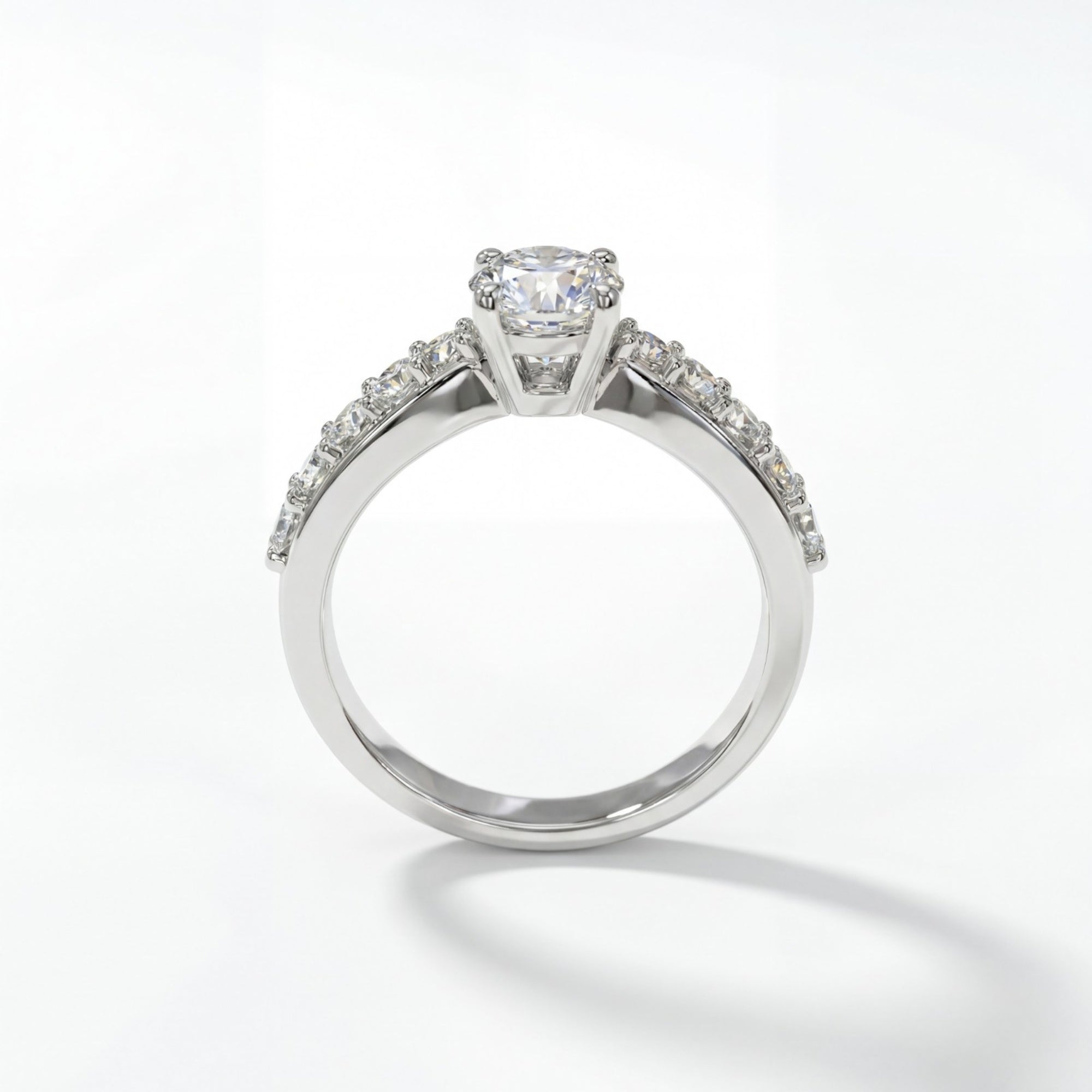 0.50 Carats MYZA IGI Certified Round Brilliant Lab-Grown Diamond Dual Side Band Ring in 18K Hallmarked White Gold