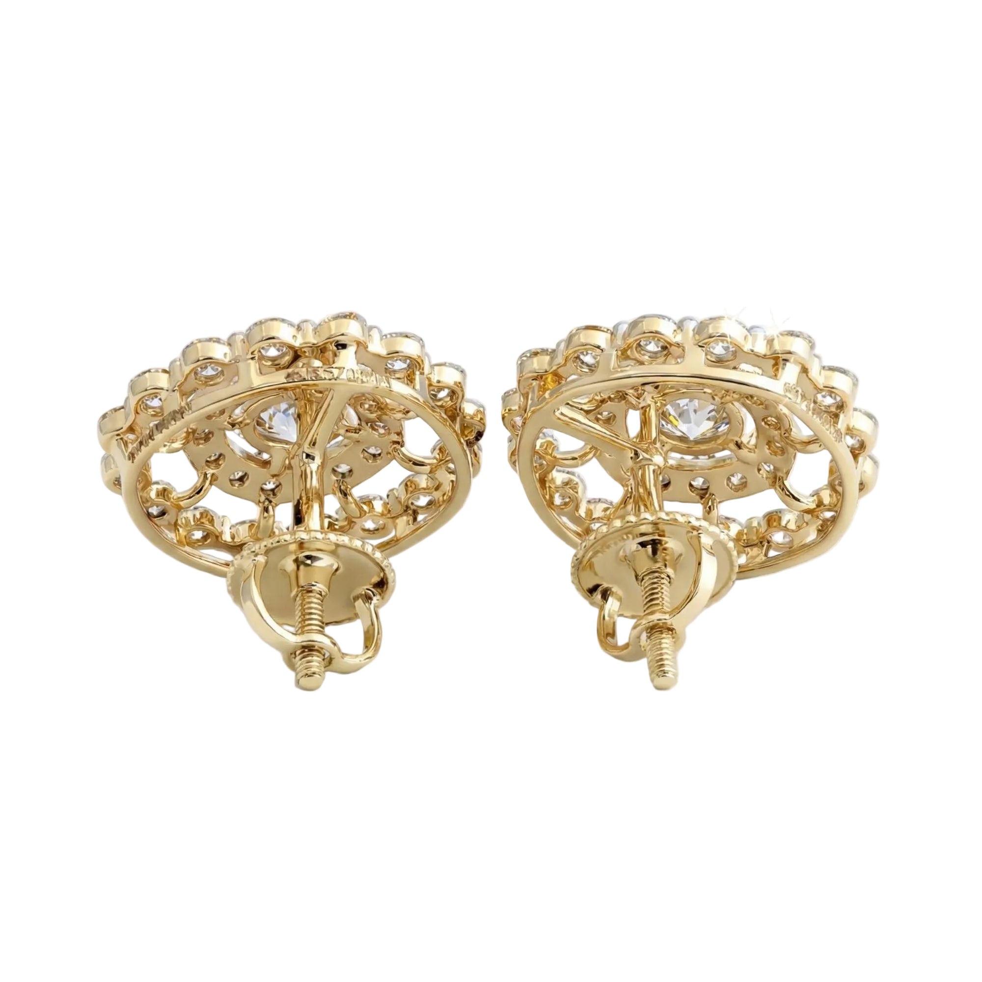 2.38 Carats (1.19-Carat Each x 2 Pcs) MYZA Certified Round Brilliant Lab-Grown Diamond Halo Earrings in 18K Hallmarked Gold