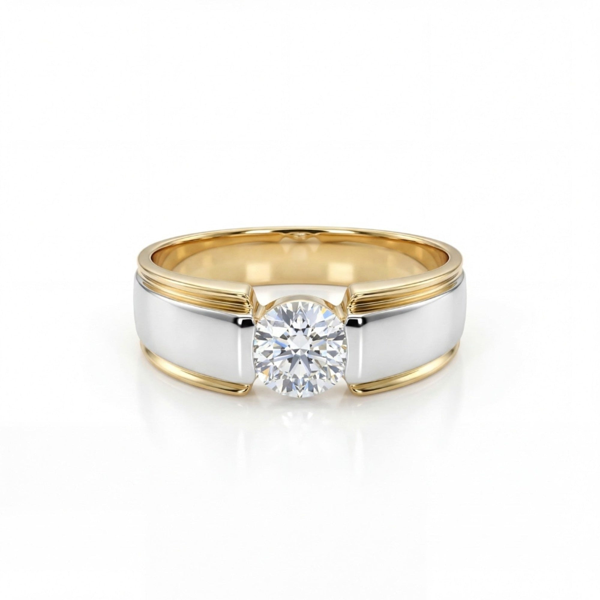 0.50 Carat MYZA IGI Certified Round Brilliant Lab-Grown Diamond Two-Tone Men's Ring in 18K Hallmarked Gold