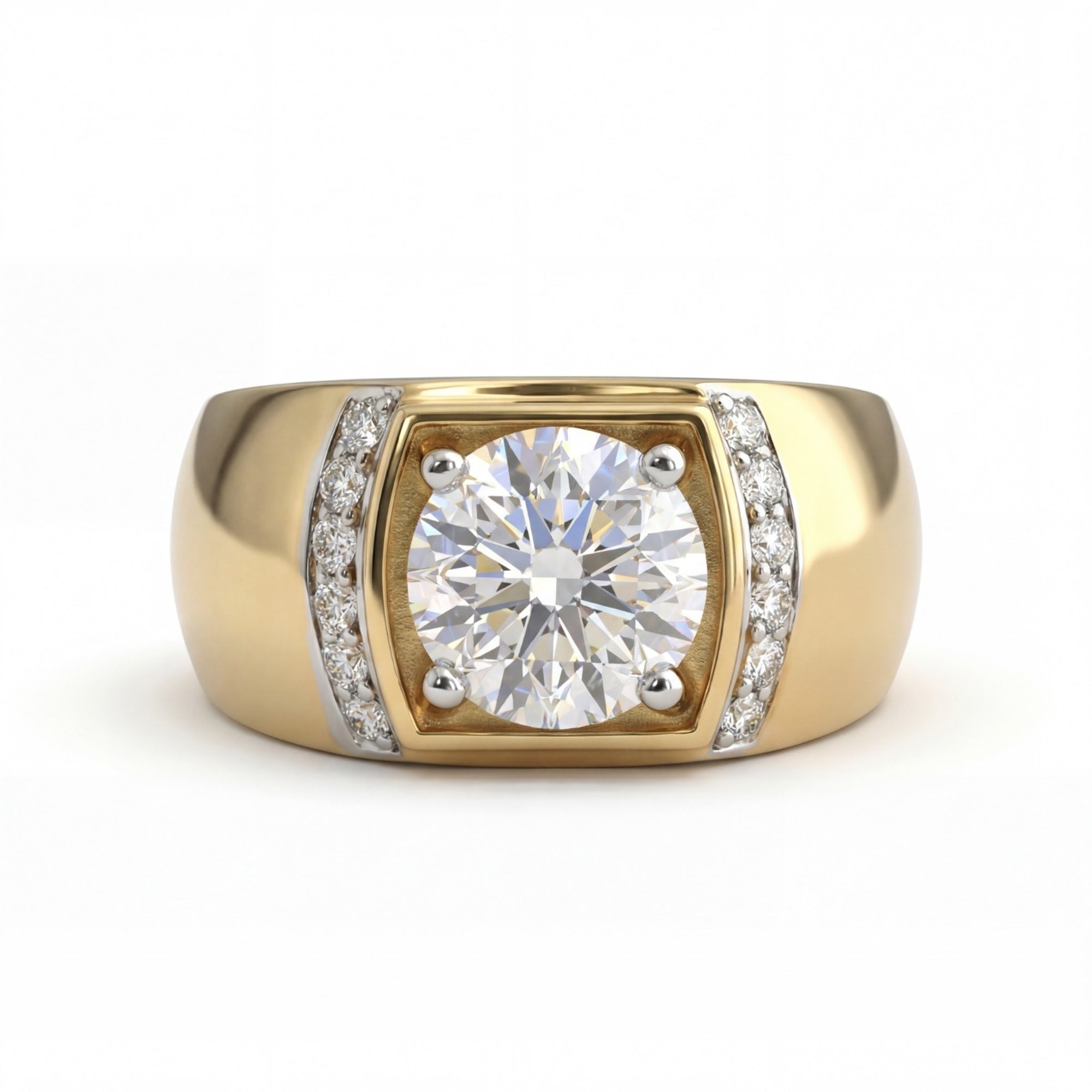 2 Carats MYZA IGI Certified Round Brilliant Lab-Grown Diamond Men's Ring in 18K Hallmarked Gold