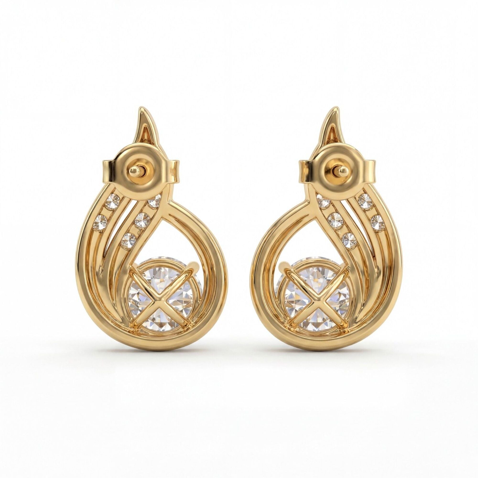 1.21 Carats (0.605 Carat Each x 2 Pcs) MYZA IGI Certified Round Brilliant Lab-Grown Round Diamond Tear Drop Earrings in 18K Hallmarked Gold