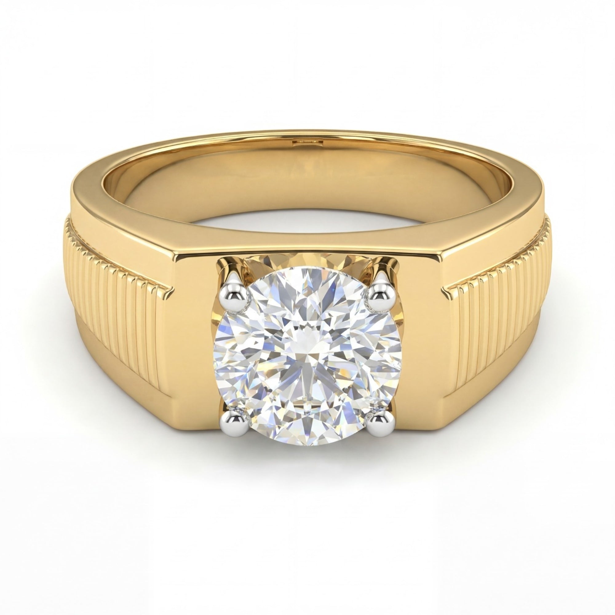 2 Carats MYZA IGI Certified Round Brilliant Lab-Grown Diamond Men's Ring in 18K Hallmarked Gold