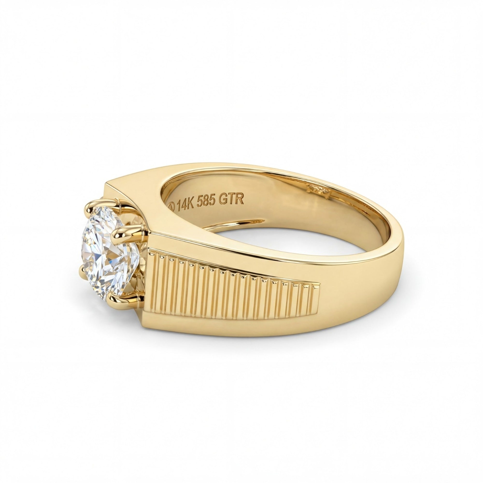 2 Carats MYZA IGI Certified Round Brilliant Lab-Grown Diamond Men's Ring in 18K Hallmarked Gold