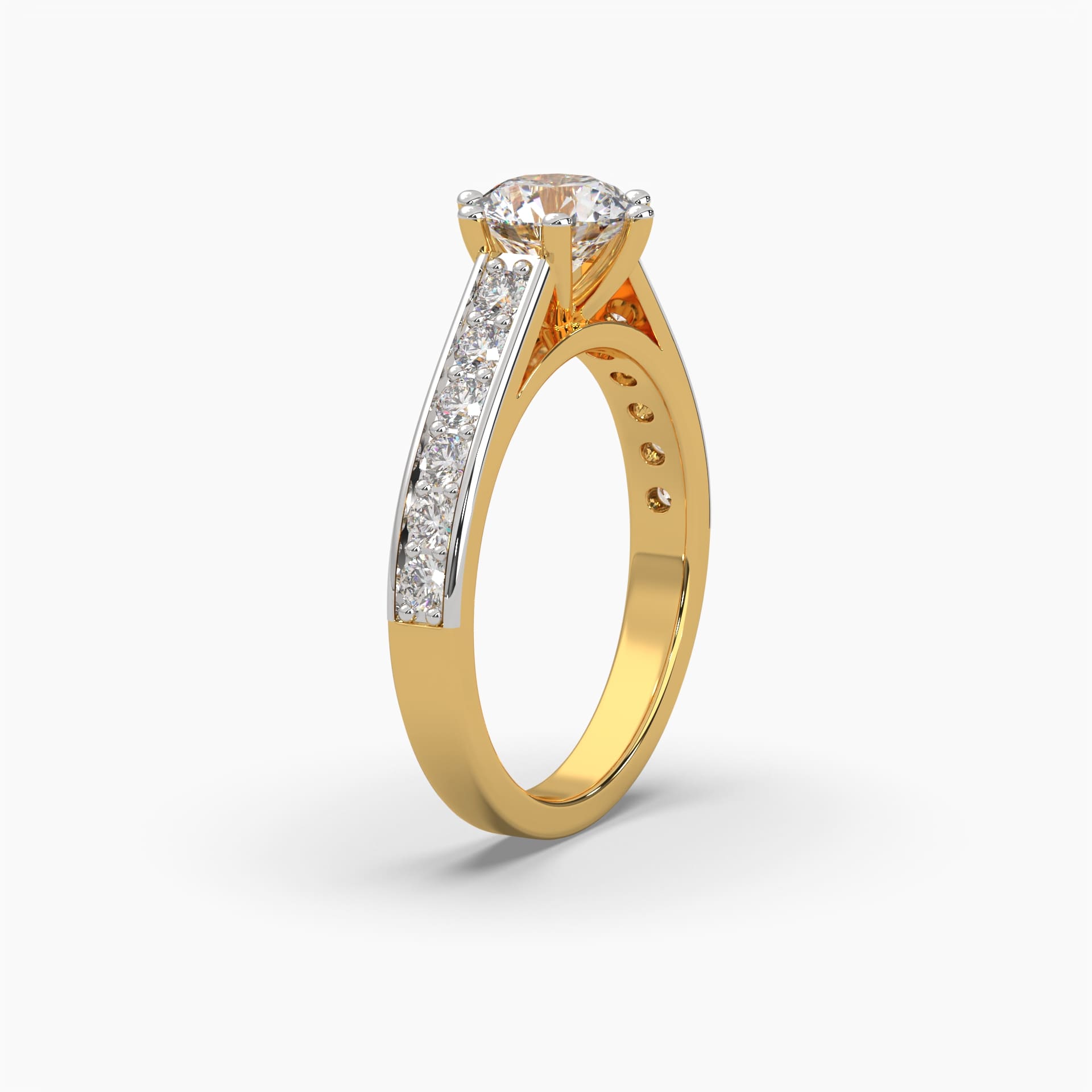 Side band view of MYZA’s IGI certified lab-grown diamond eternity band ring in 18K hallmark gold. This angle highlights the continuous line of diamonds set along the band, showcasing its luxurious profile and seamless design. Ideal for engagements, weddings, or anniversaries, this eco-friendly ring offers sustainable beauty and timeless elegance. Shop now and add this stunning piece to your collection to symbolize eternal love and commitment.