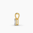 Side view of MYZA Diamonds' emerald cut lab-grown diamond pendant set in 18K hallmark gold. This sophisticated lab-grown diamond pendant for women offers a perfect balance of elegance and sustainability, making it an ideal piece for luxury jewelry collections.