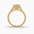 Standing front view of MYZA Diamonds' 4-carat eternity band featuring pear cut lab-grown diamonds in 18K hallmark gold. This angle beautifully showcases the continuous arrangement of pear-shaped diamonds, highlighting the elegant design and brilliant sparkle, perfect for engagements or special occasions with a focus on timeless luxury.