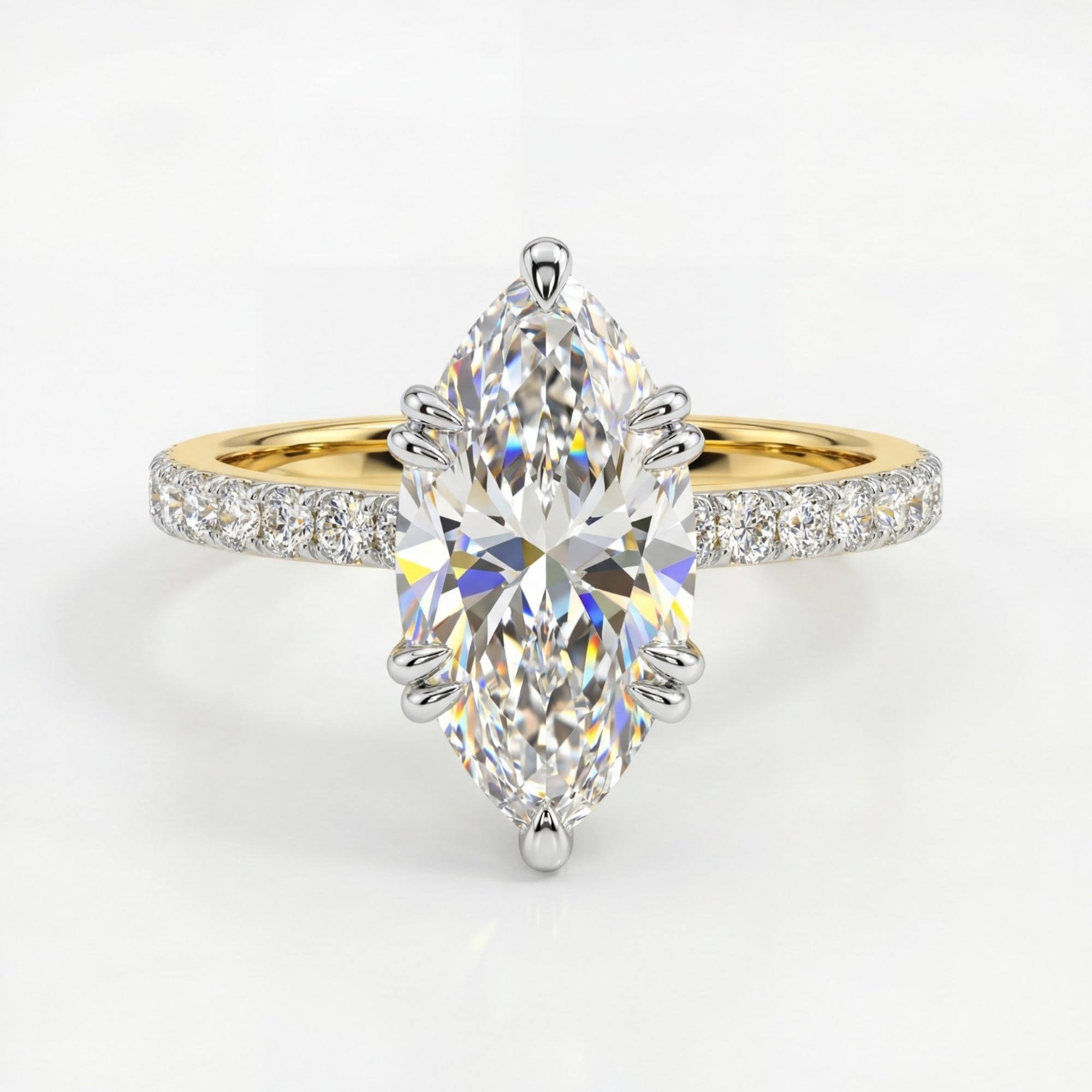 4.82 Carats MYZA IGI Certified Marquise cut Lab-Grown Diamond Ring in 18K Hallmarked Gold