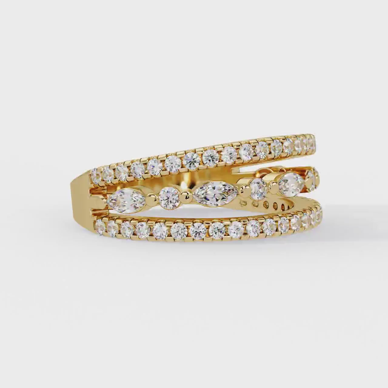 Shop MYZA's 1.17 ct lab-grown diamond trio eternity ring in 18K hallmarked gold. IGI-certified Round & Marquise cut diamonds. Ethical luxury.