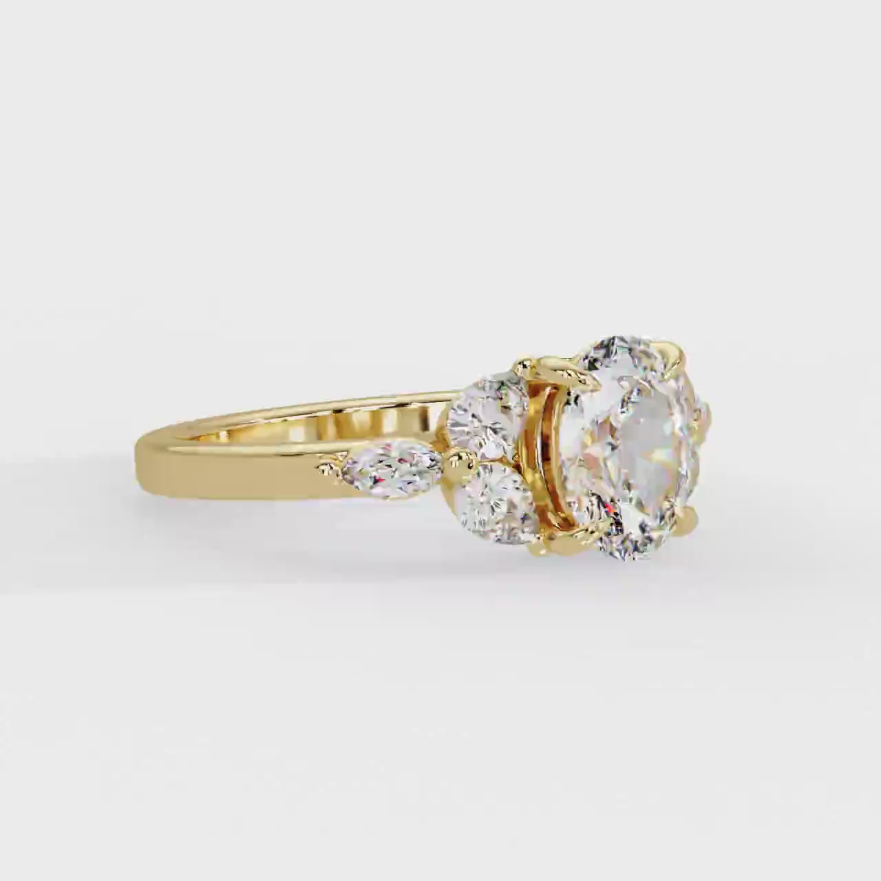 Buy MYZA 1 Ct IGI Certified Oval Lab-Grown Diamond Ring in 18K Hallmarked Gold with Pear & Marquise side diamonds. Ethical luxury. Shop now.